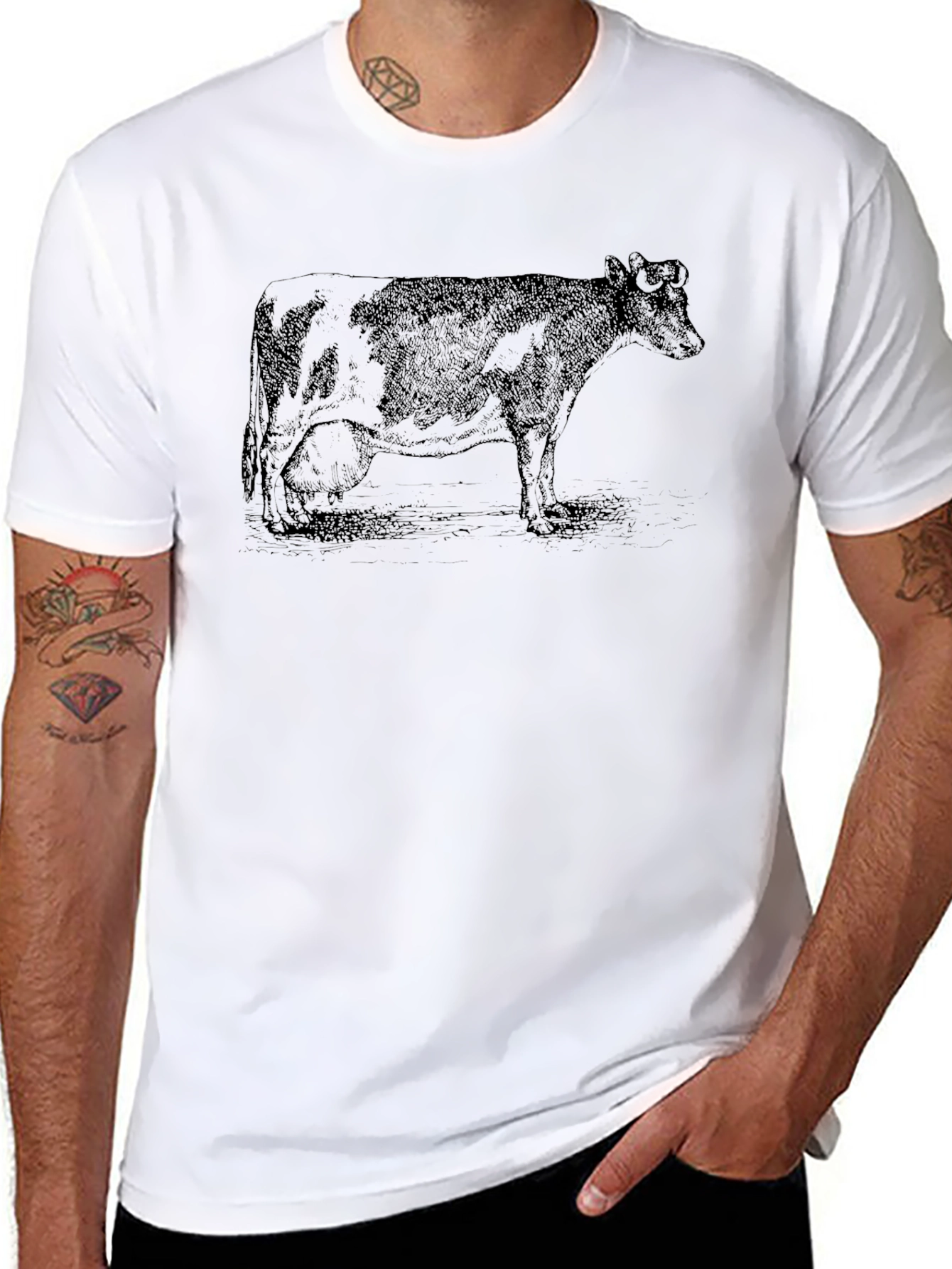 Cow Graphic Print T-Shirt - Black