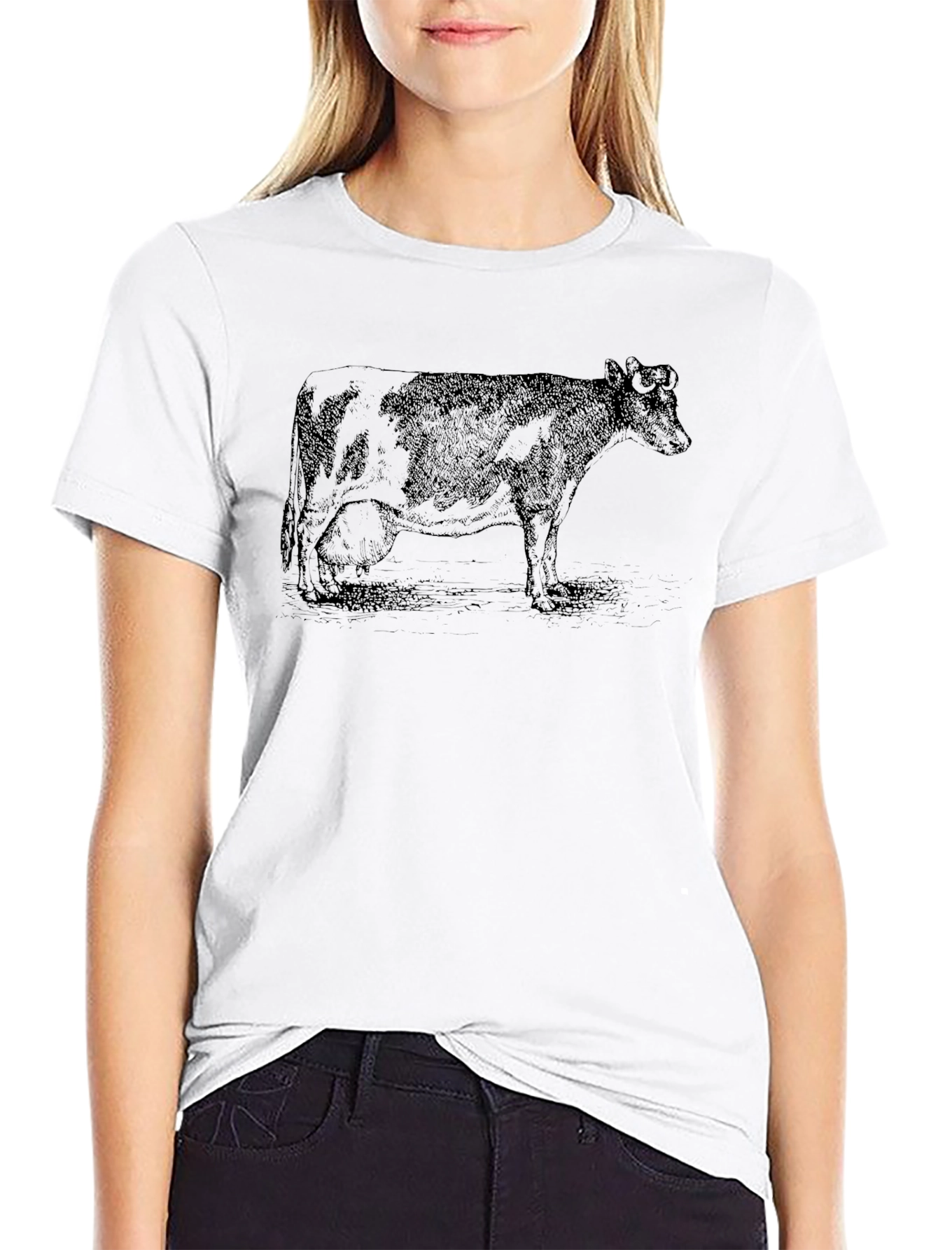 Cow Graphic Print T-Shirt - Black