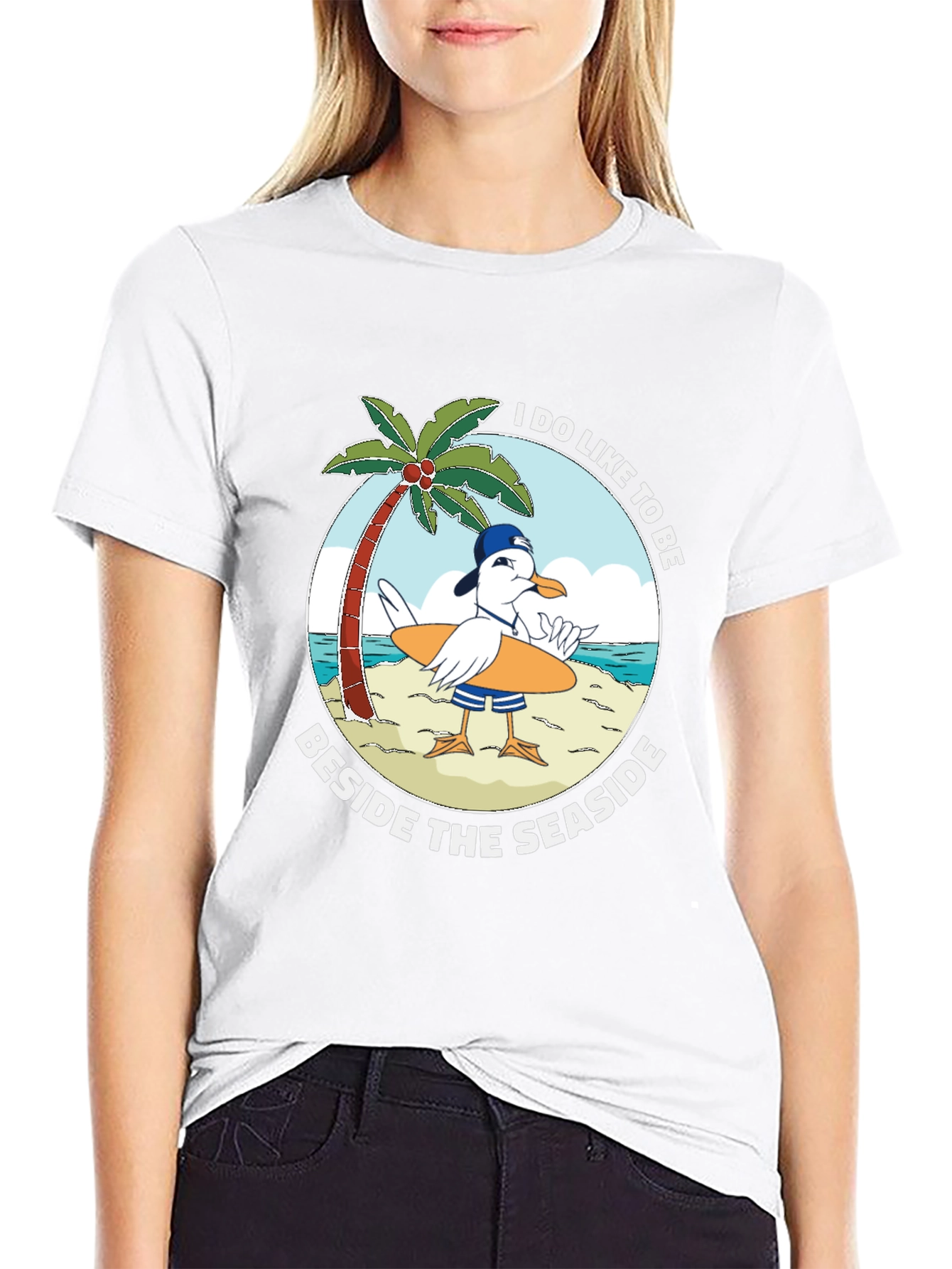 Seaside Seagull Graphic Tee - Black Cotton T-Shirt