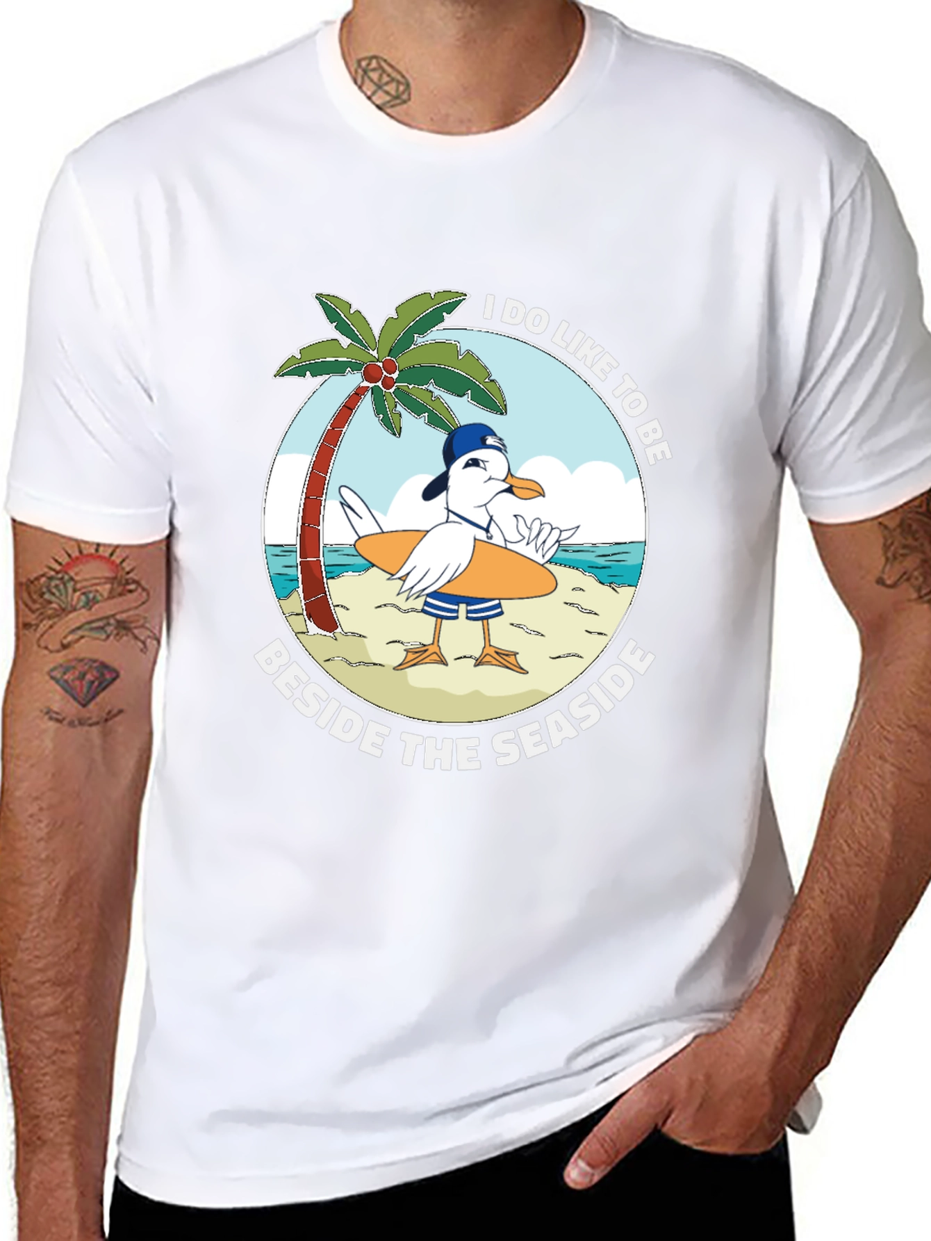 Seaside Seagull Graphic Tee - Black Cotton T-Shirt