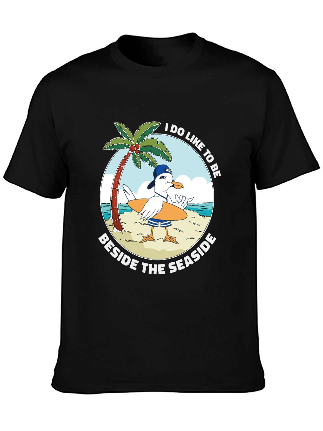 Seaside Seagull Graphic Tee - Black Cotton T-Shirt