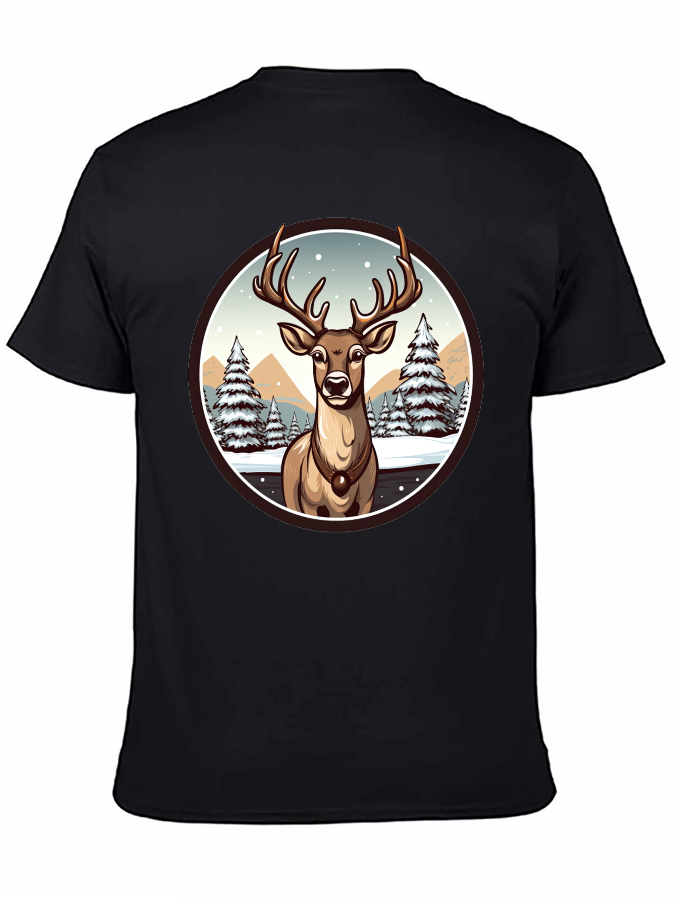 Winter Deer Graphic Tee - Black