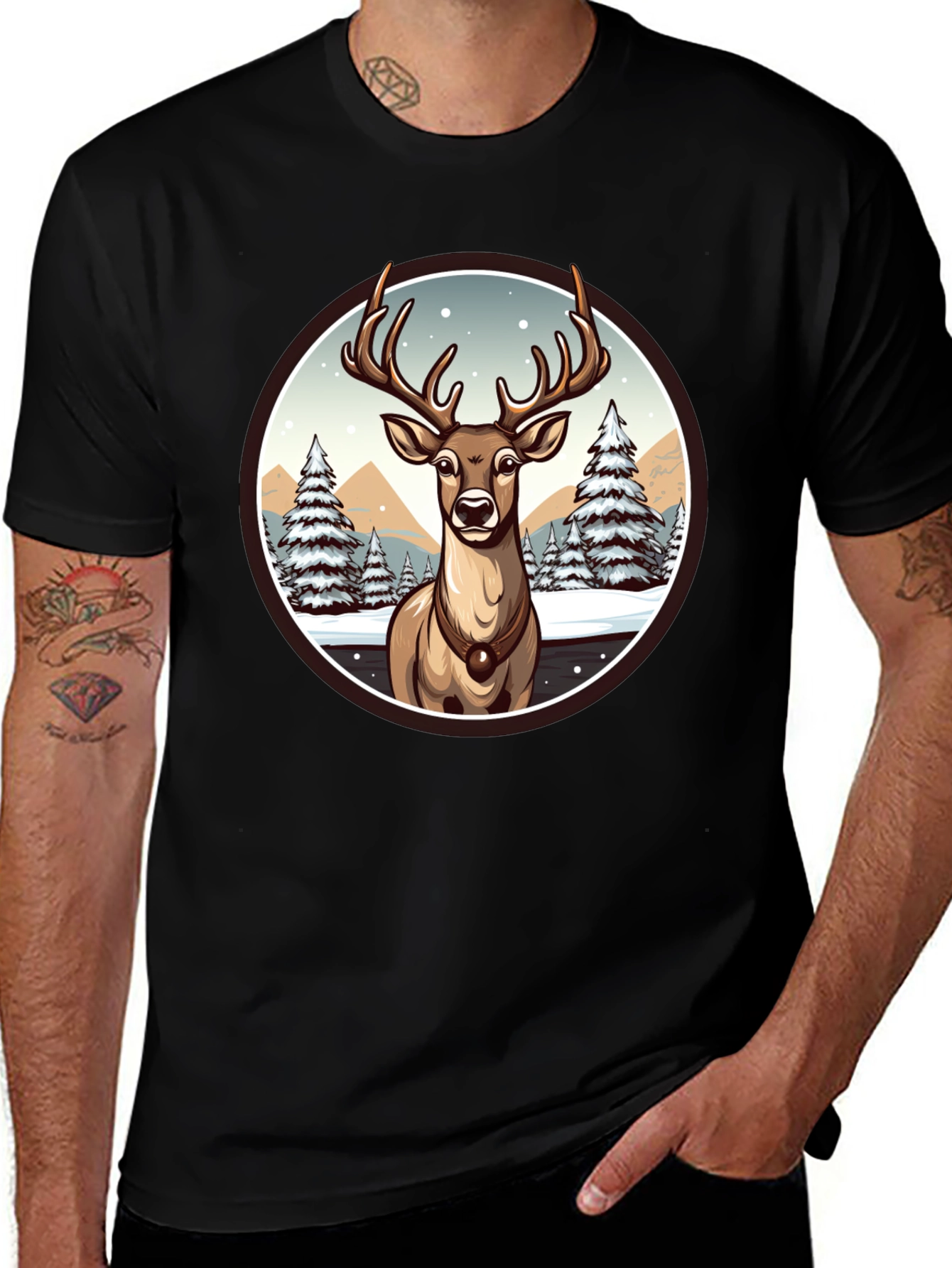 Winter Deer Graphic Tee - Black