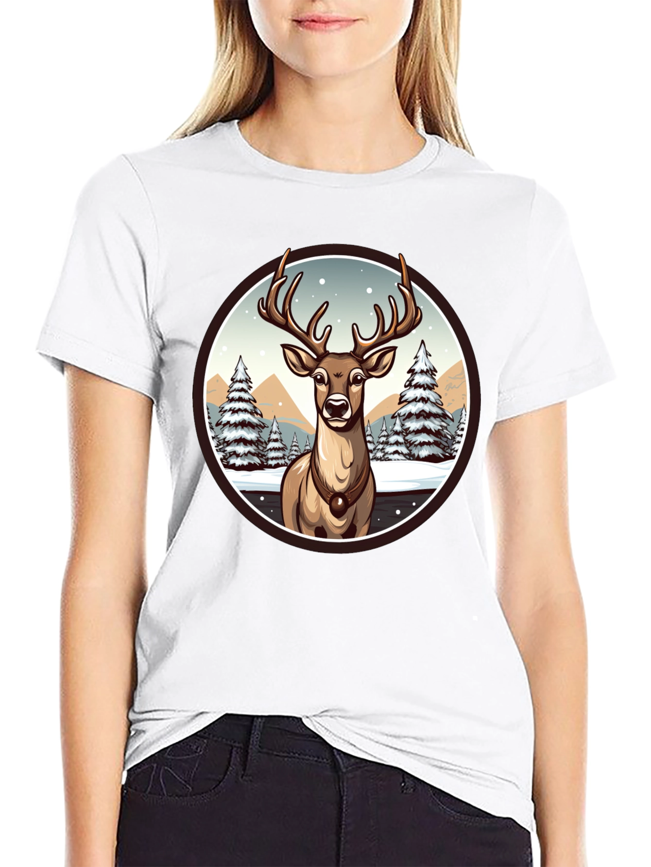 Winter Deer Graphic Tee - Black