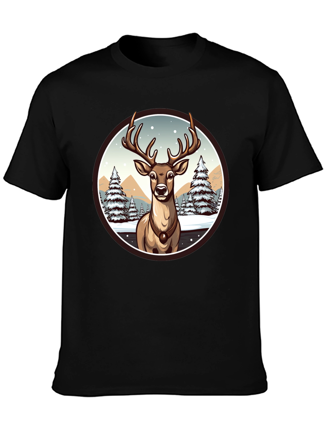 Winter Deer Graphic Tee - Black