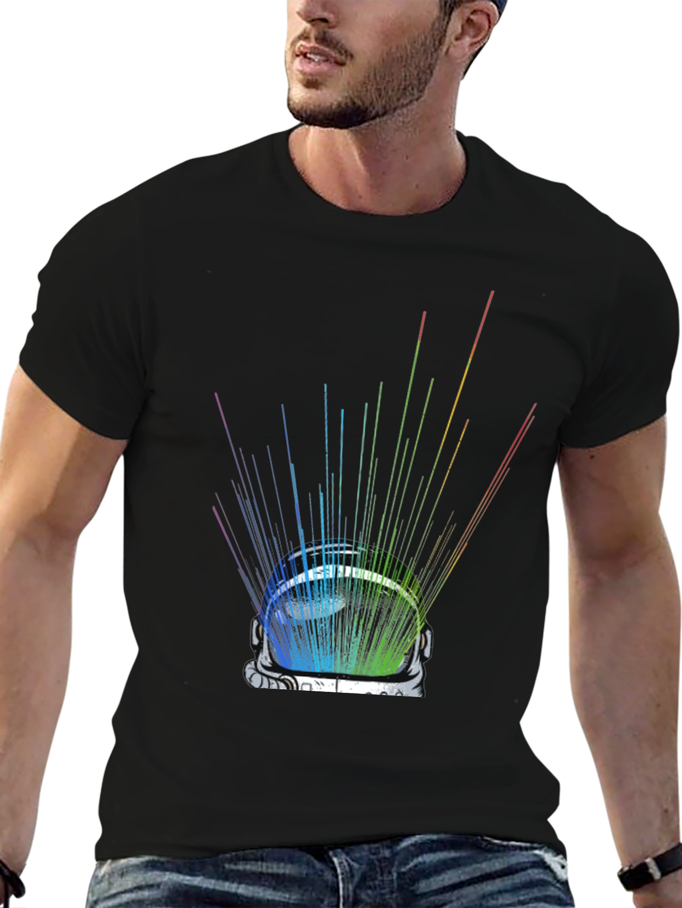 Rainbow Astronaut Helmet Graphic Tee - Black
