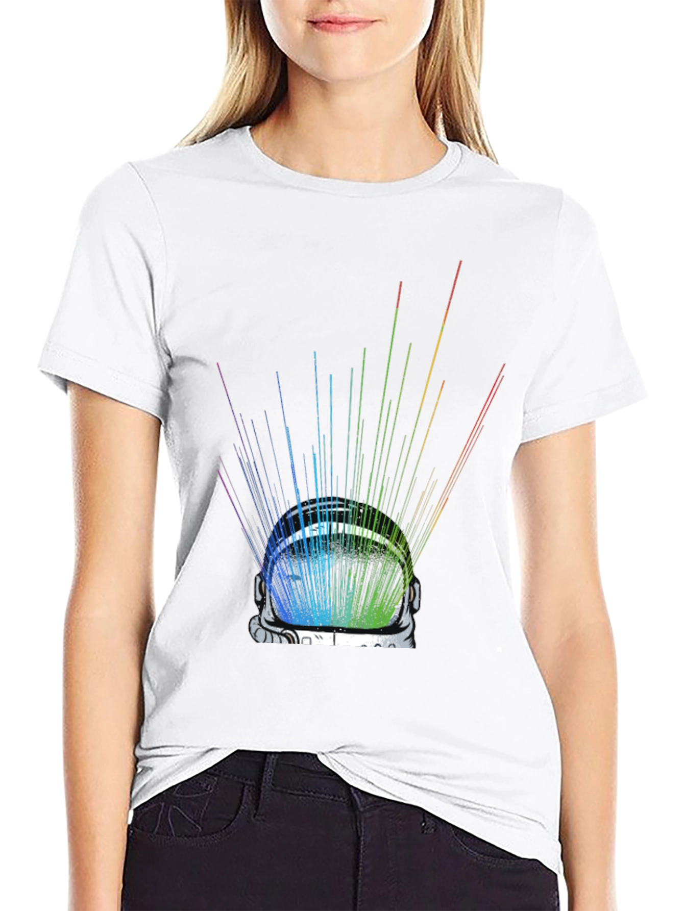 Rainbow Astronaut Helmet Graphic Tee - Black