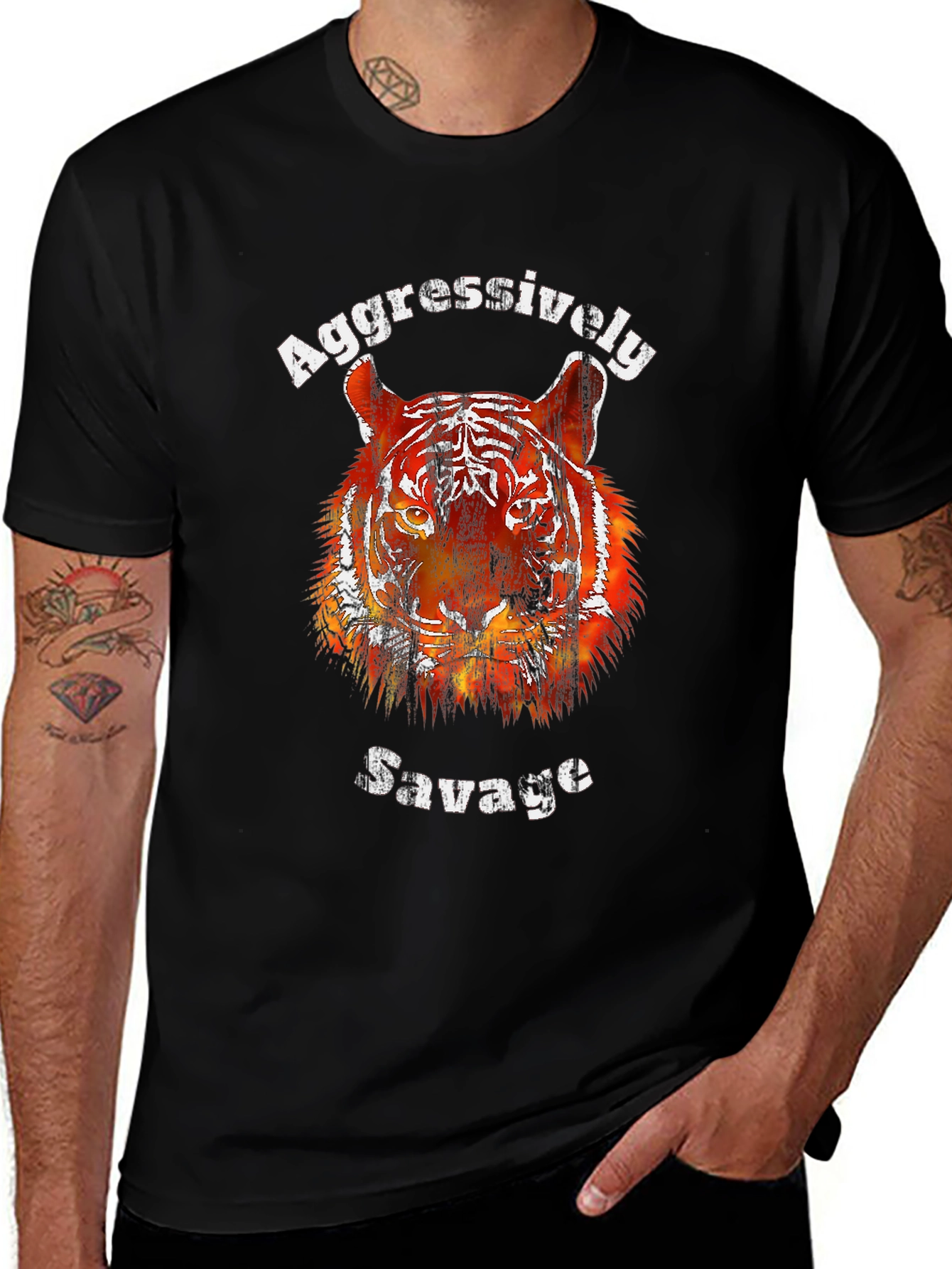Aggressively Savage Tiger Graphic Tee - Black