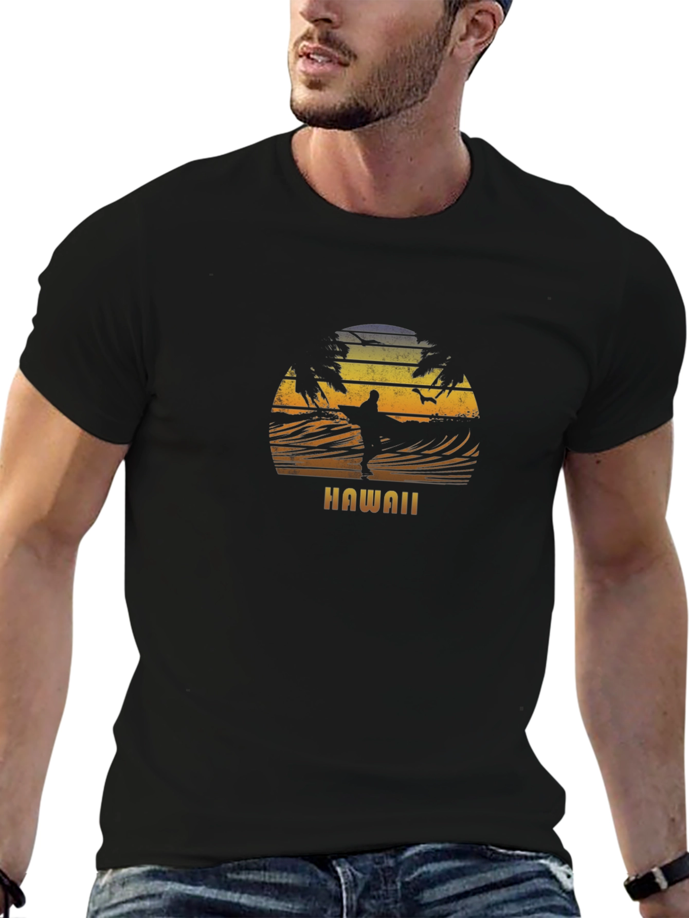 Hawaii Surfing Sunset Graphic Tee