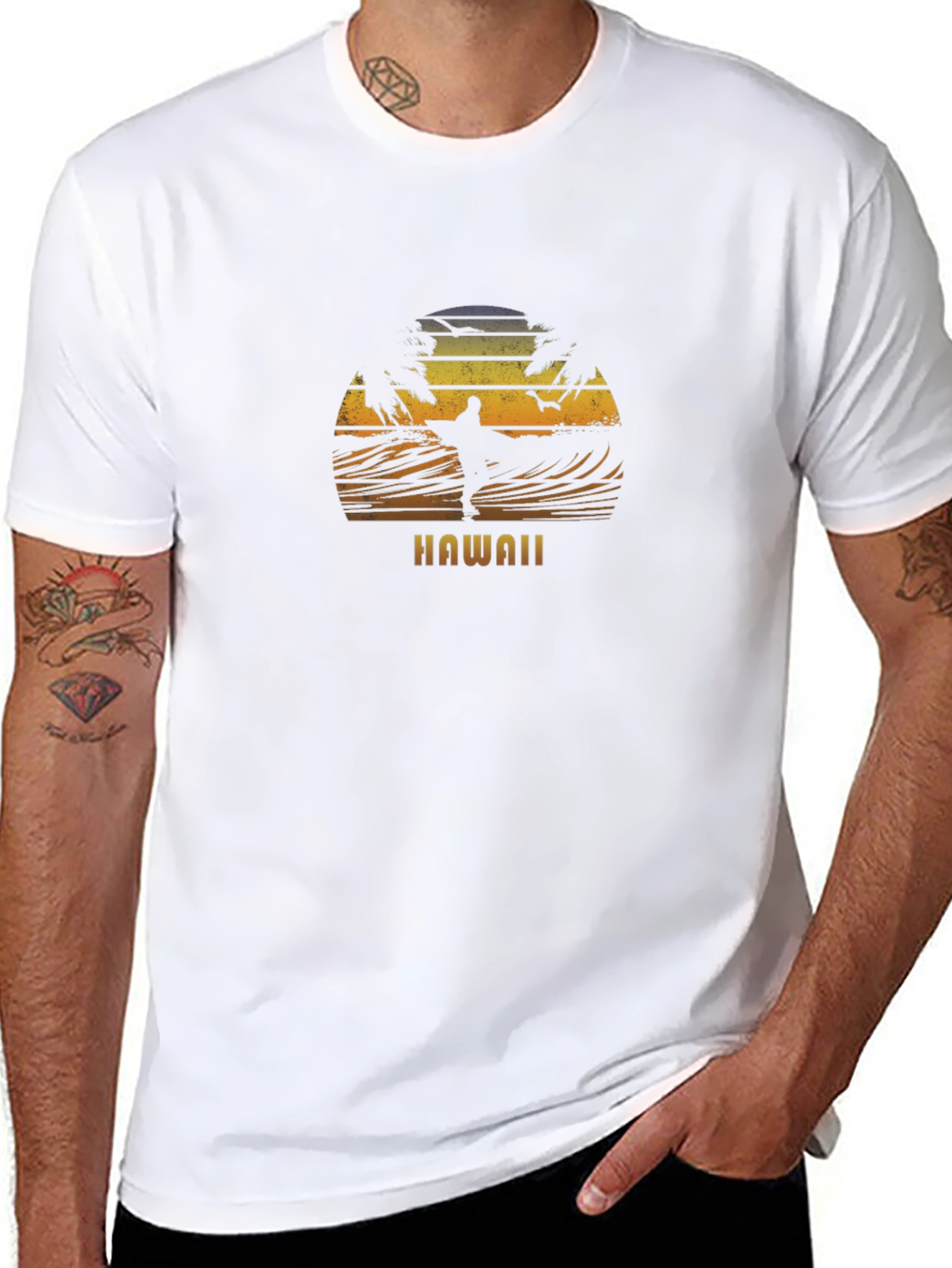 Hawaii Surfing Sunset Graphic Tee