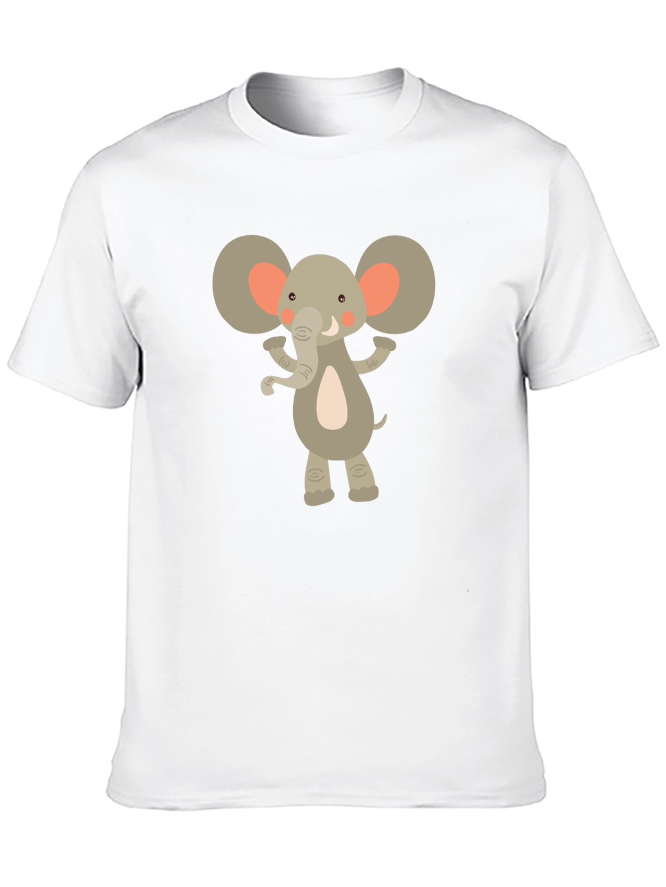 Cartoon Elephant Graphic Tee - Black Crew Neck T-Shirt