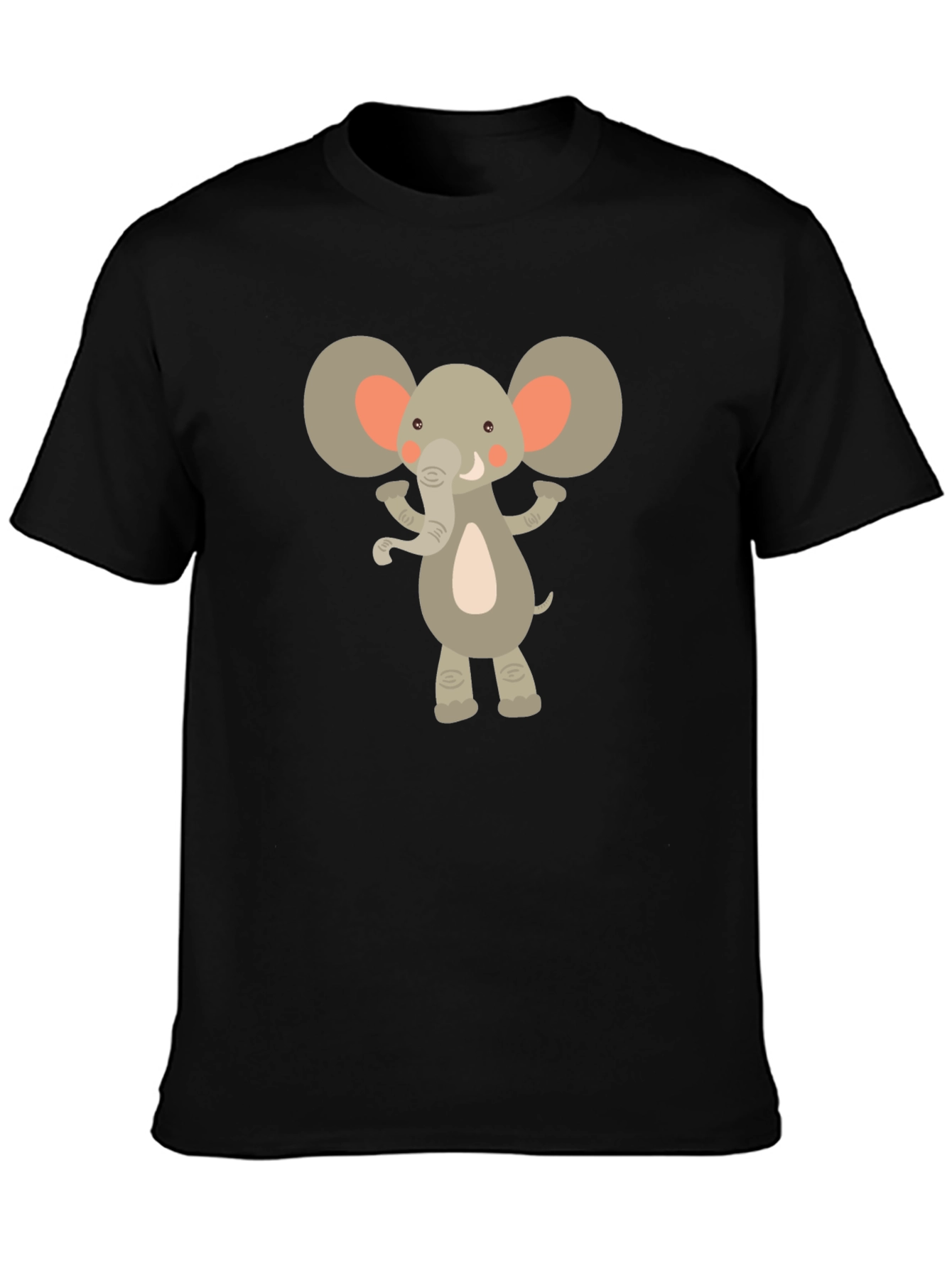 Cartoon Elephant Graphic Tee - Black Crew Neck T-Shirt