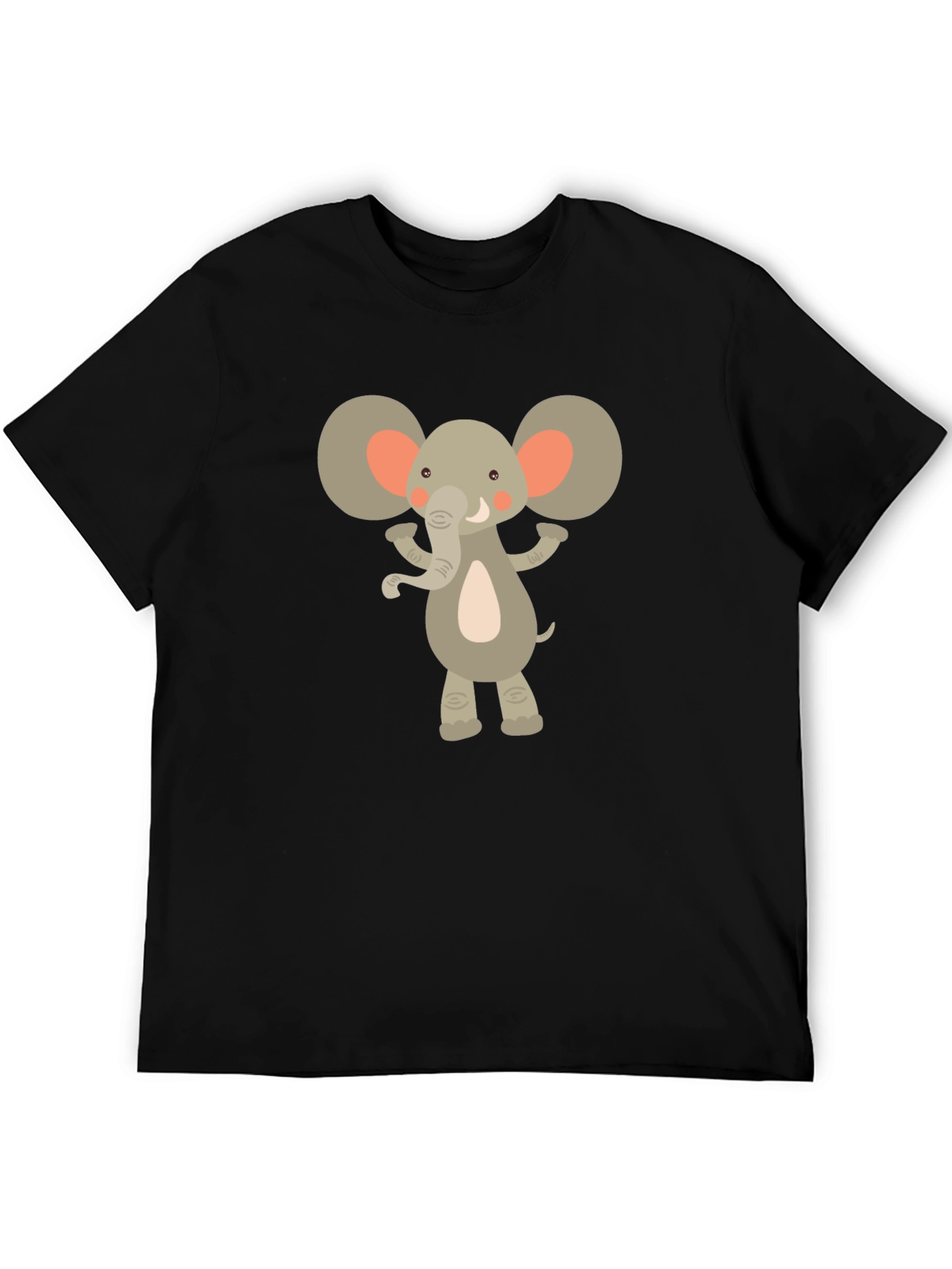 Cartoon Elephant Graphic Tee - Black Crew Neck T-Shirt