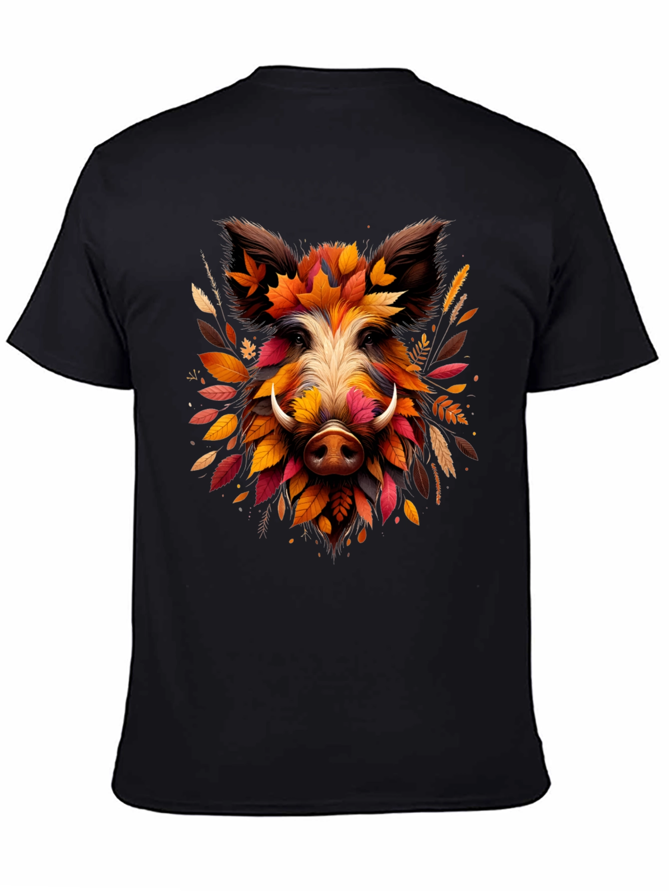 Boar Leaf Design Tee - Autumn Animal Shirt