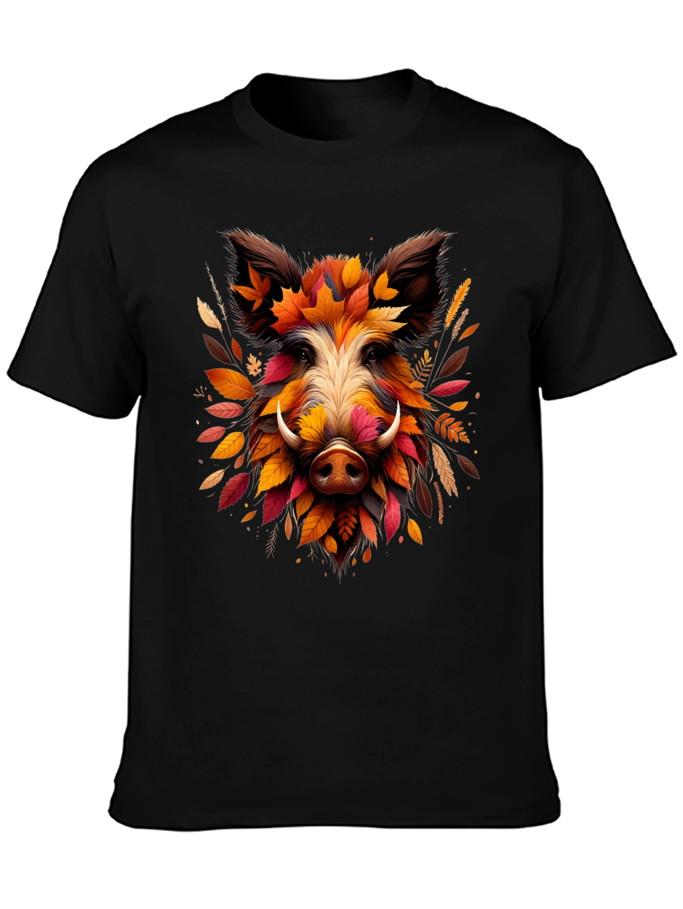 Boar Leaf Design Tee - Autumn Animal Shirt