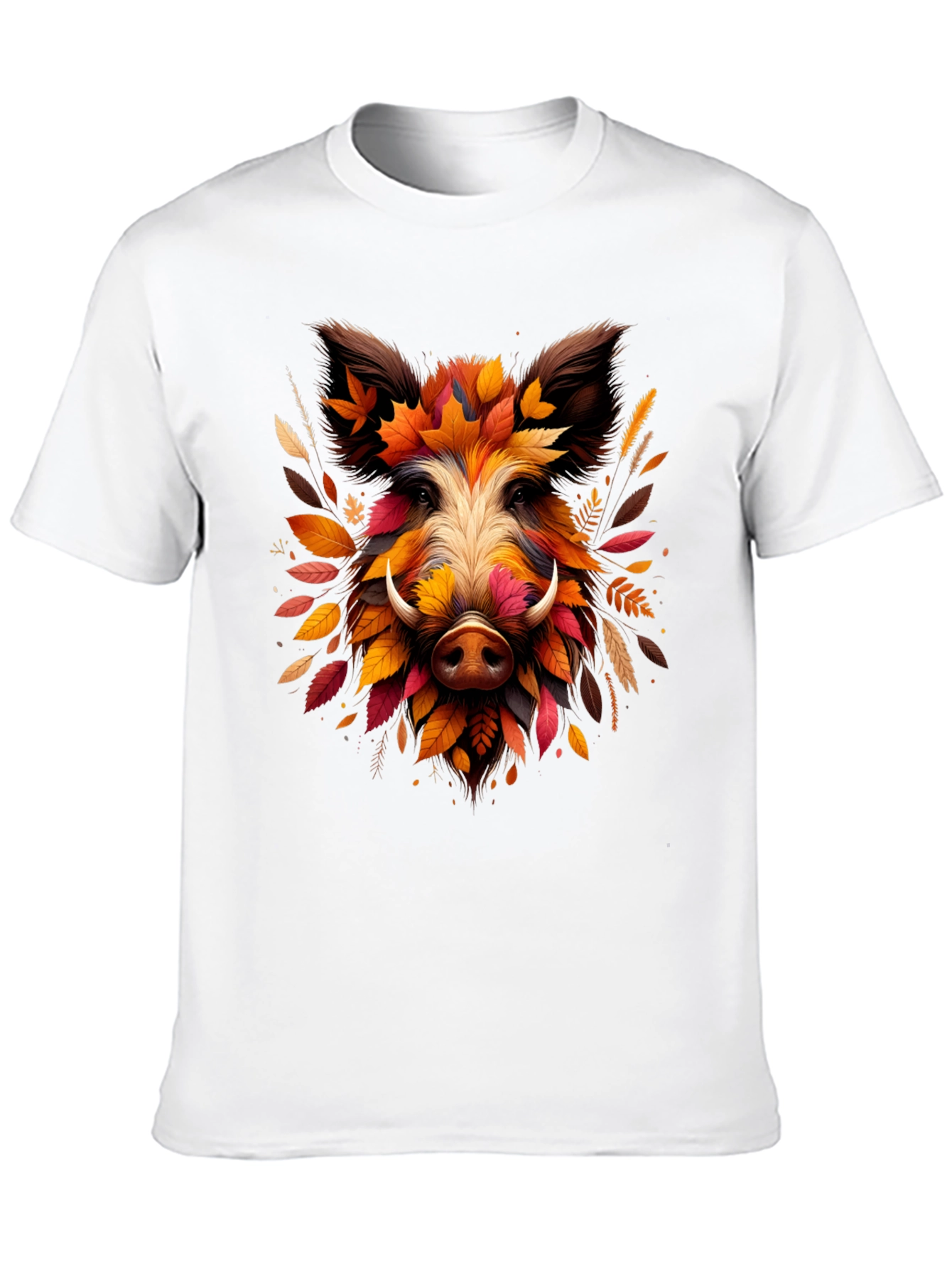 Boar Leaf Design Tee - Autumn Animal Shirt