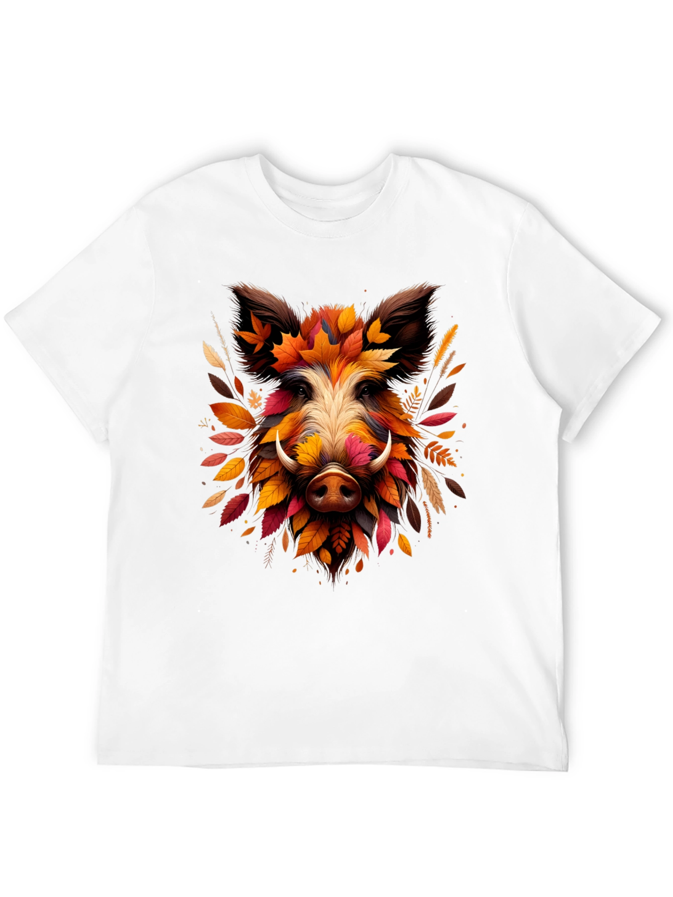 Boar Leaf Design Tee - Autumn Animal Shirt