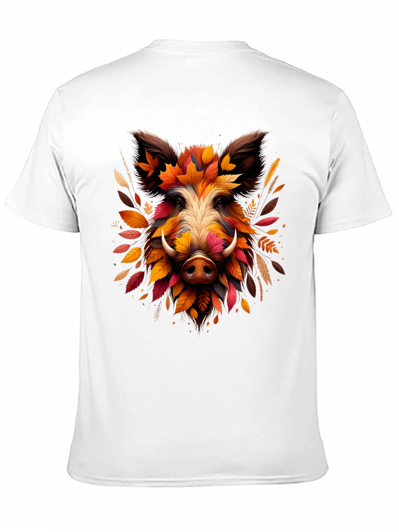 Boar Leaf Design Tee - Autumn Animal Shirt