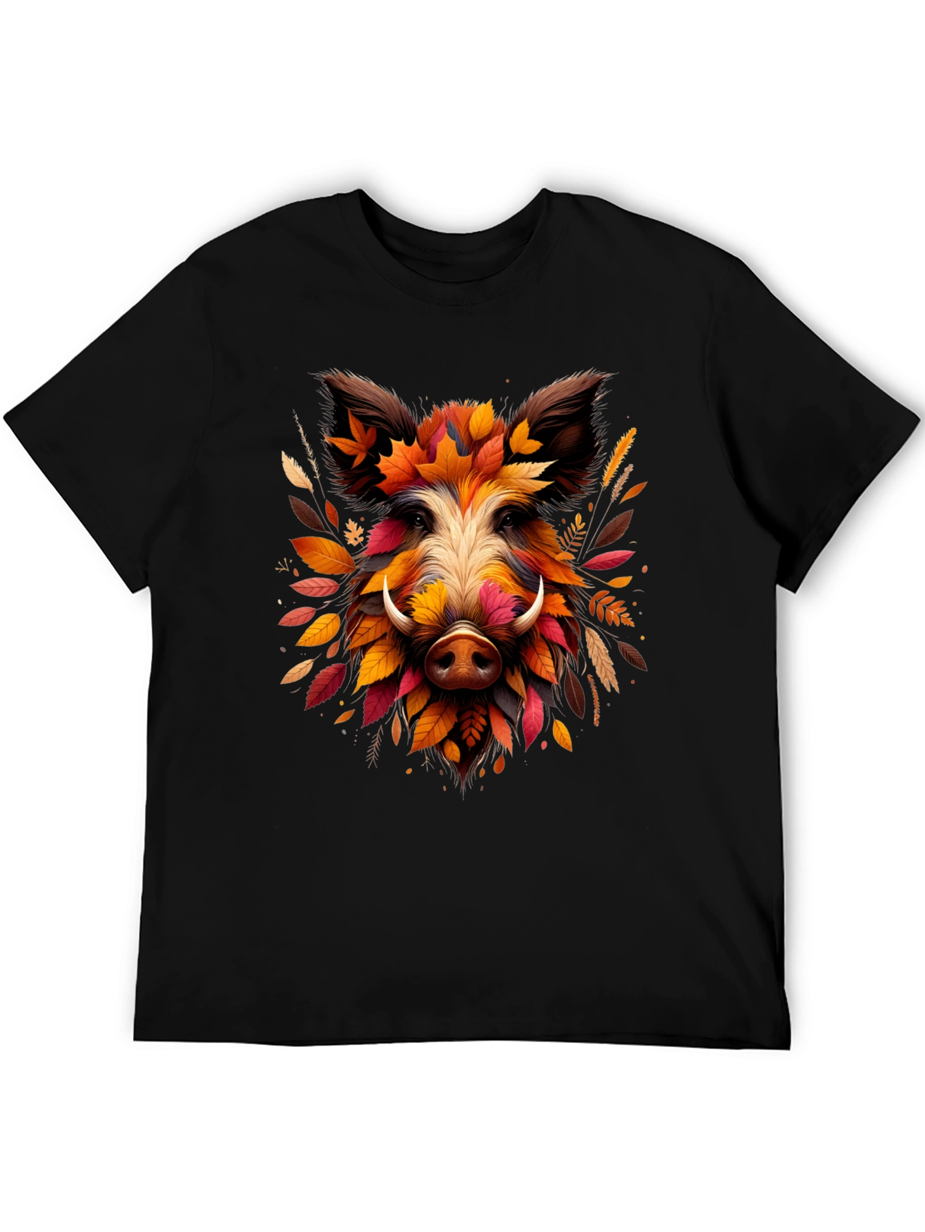 Boar Leaf Design Tee - Autumn Animal Shirt