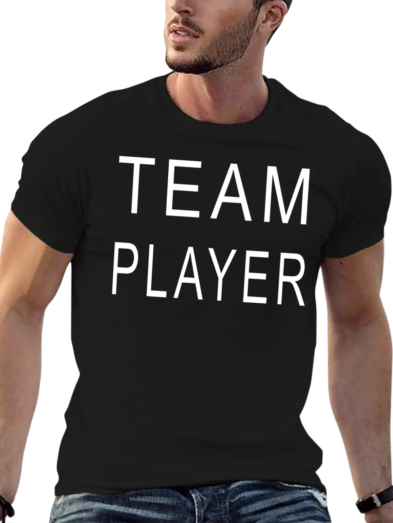 Team Player Graphic Tee - Black Cotton T-Shirt
