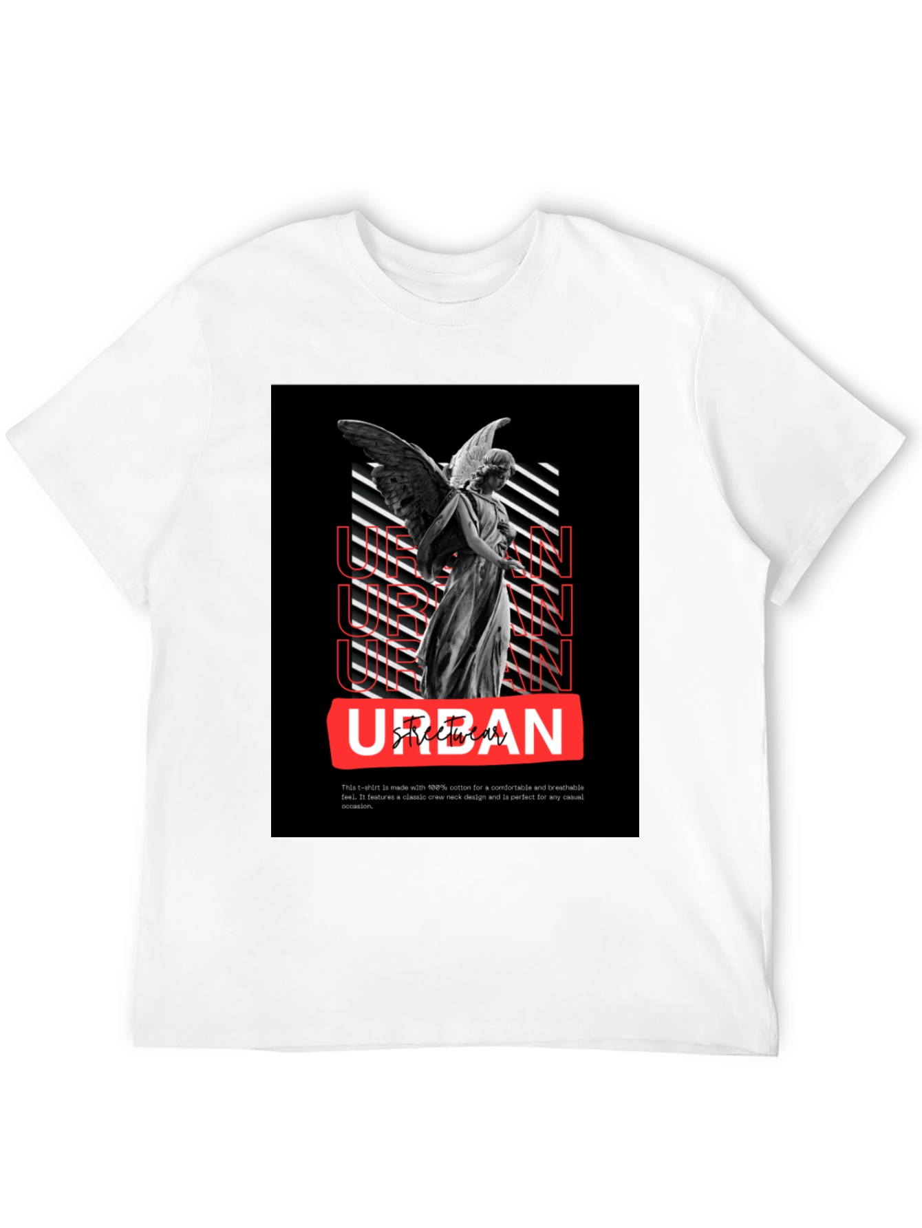 Urban Angel Graphic Tee - Black Cotton Casual T-Shirt