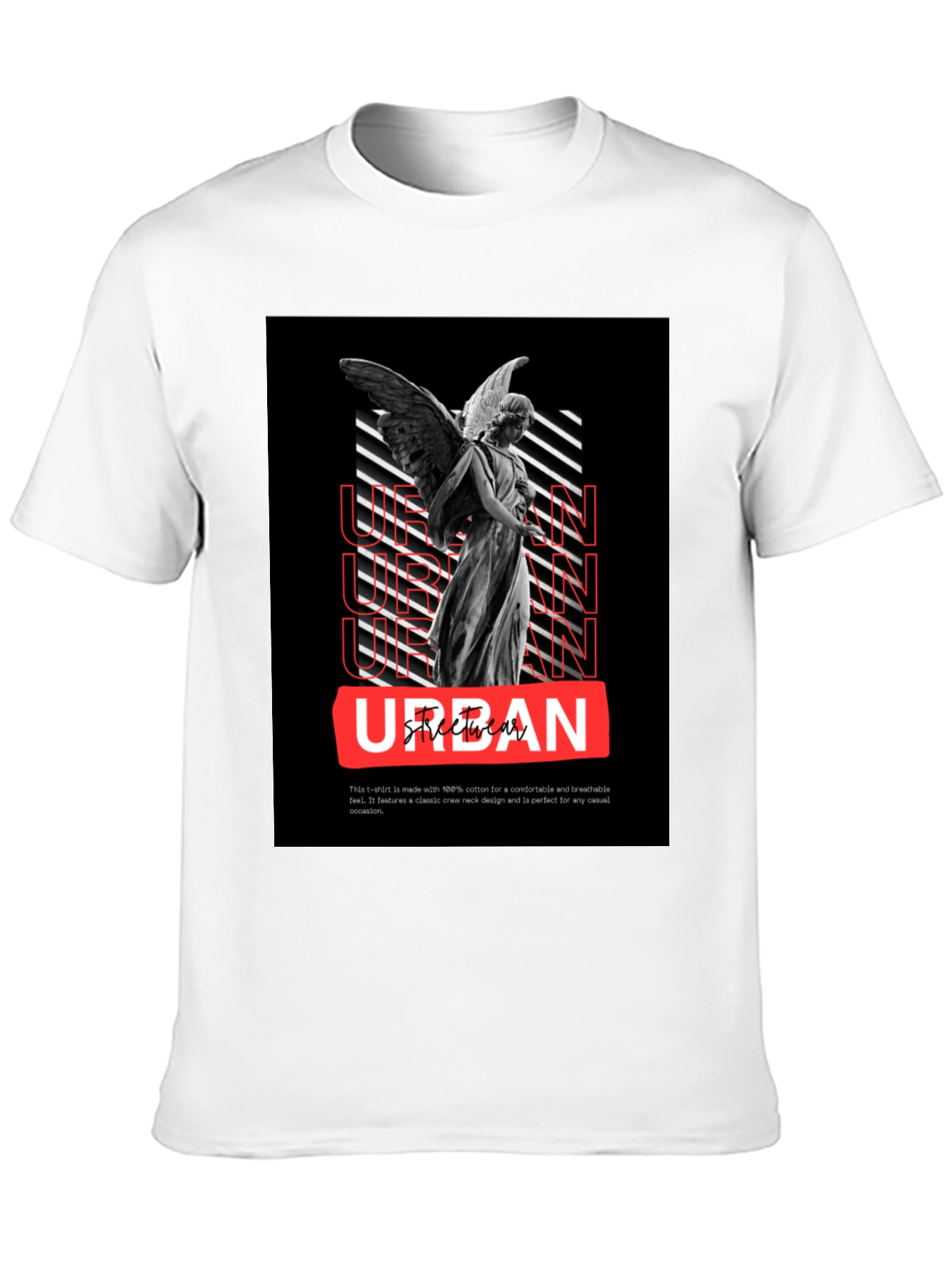 Urban Angel Graphic Tee - Black Cotton Casual T-Shirt