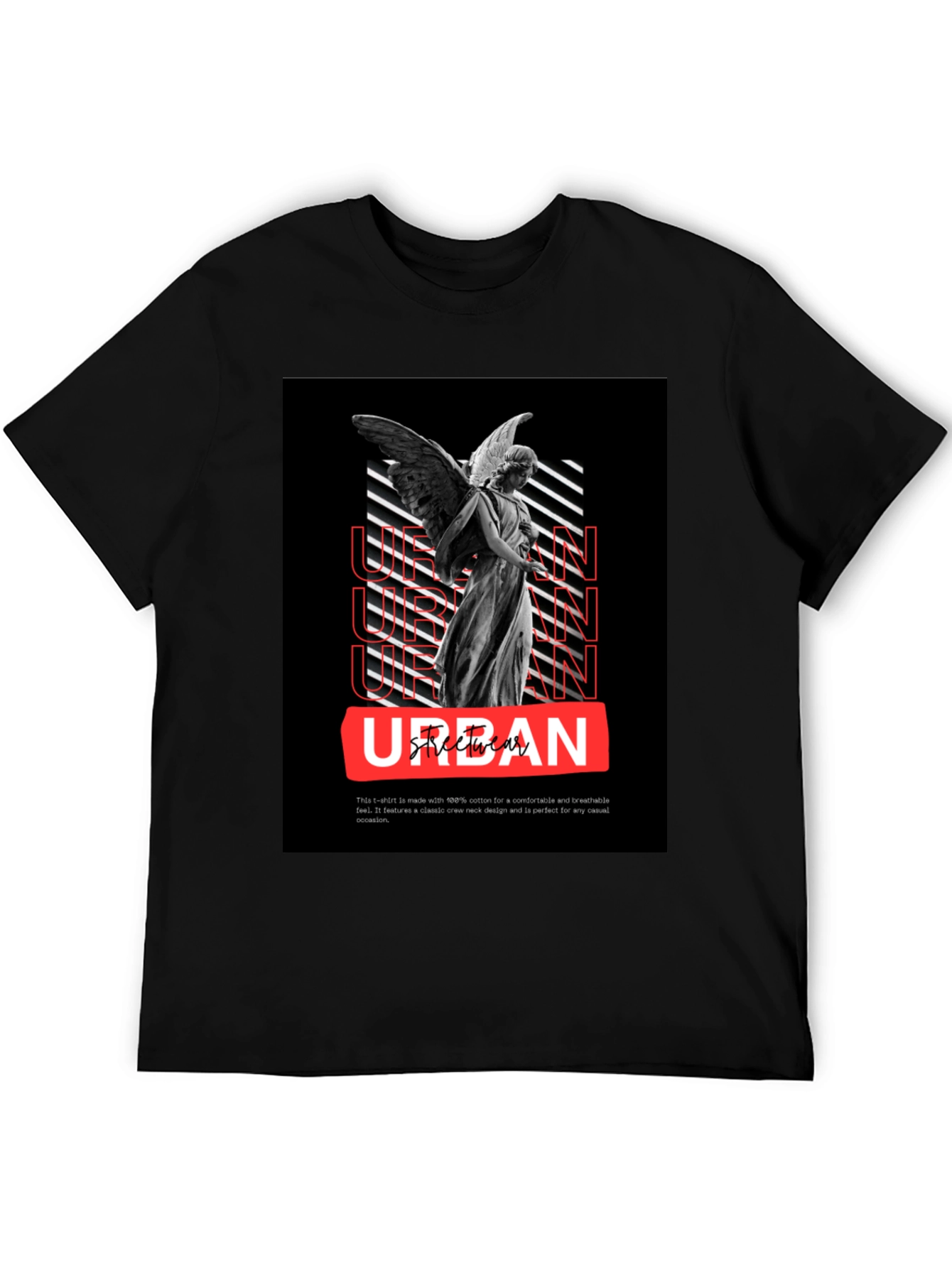 Urban Angel Graphic Tee - Black Cotton Casual T-Shirt