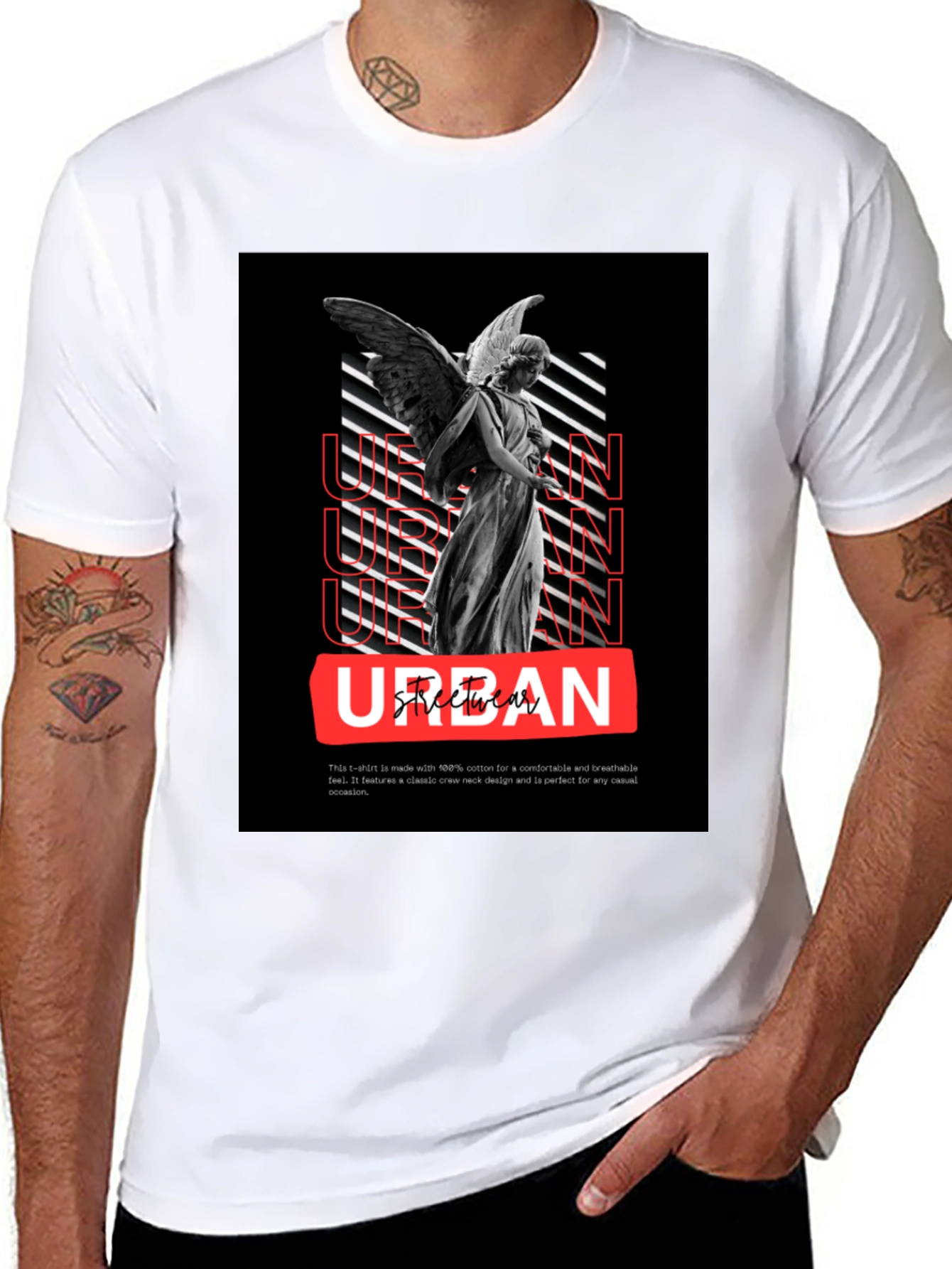 Urban Angel Graphic Tee - Black Cotton Casual T-Shirt