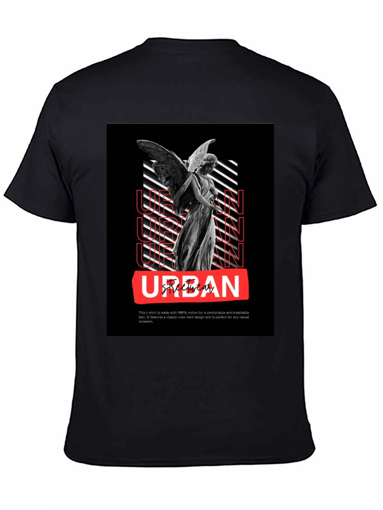 Urban Angel Graphic Tee - Black Cotton Casual T-Shirt