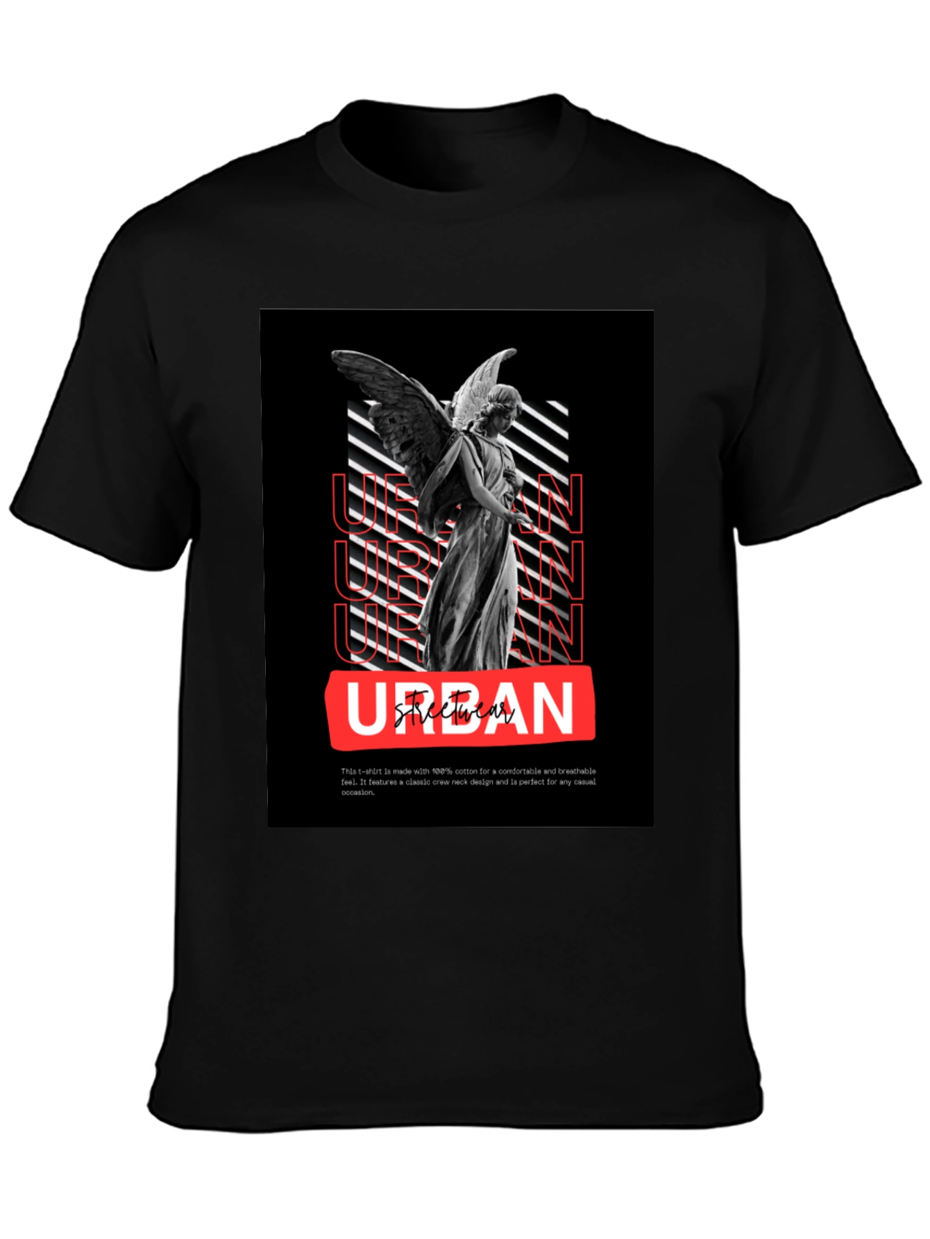 Urban Angel Graphic Tee - Black Cotton Casual T-Shirt