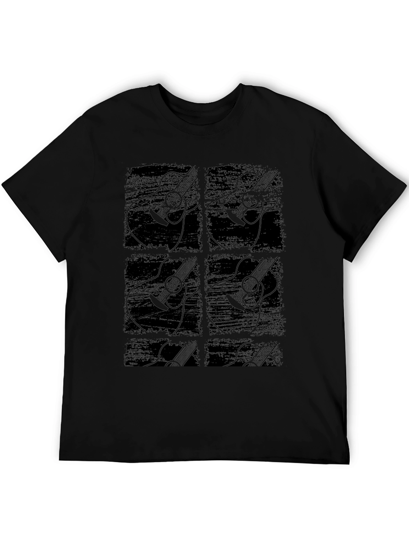 Guitar Graphic Print Black Crew Neck T-Shirt