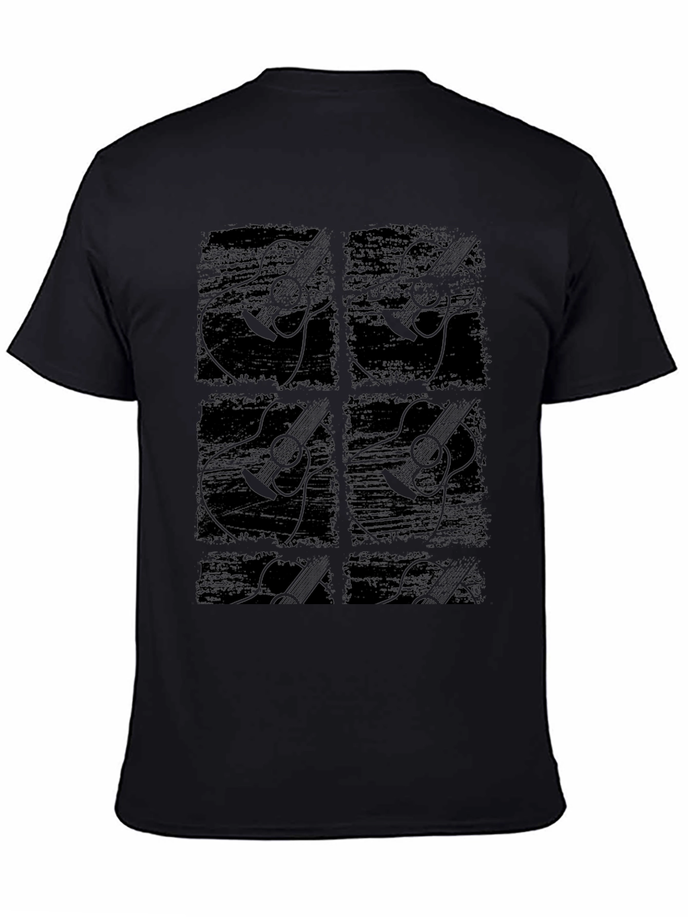 Guitar Graphic Print Black Crew Neck T-Shirt