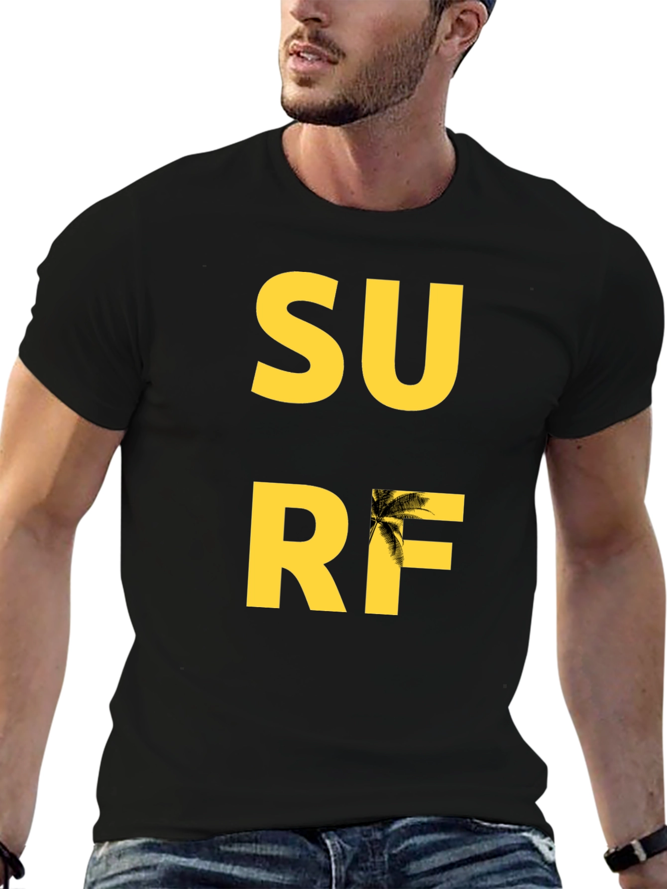 Surf Graphic Tee - Black Cotton T-Shirt