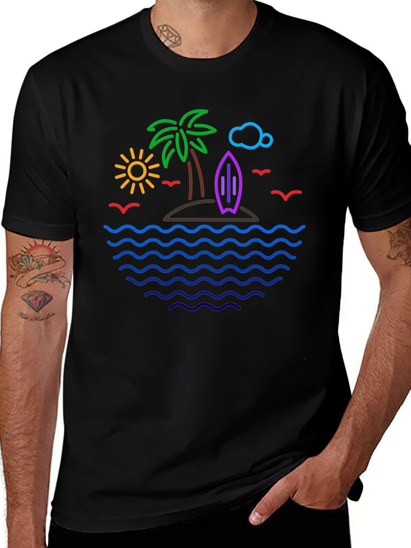 Island Surf Tee - Fun Neon Design