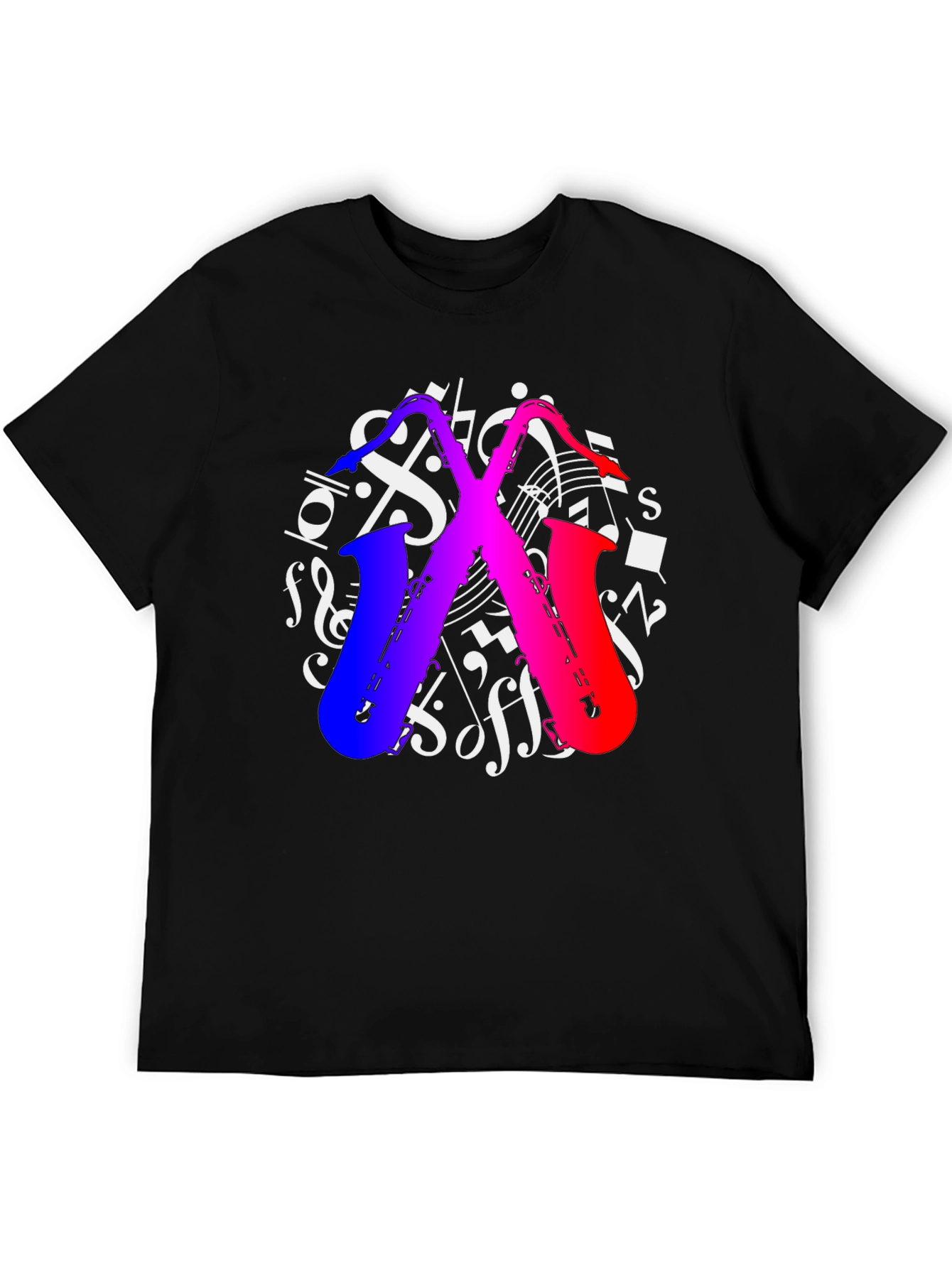 Saxophone Music Notes Graphic T-Shirt - Black