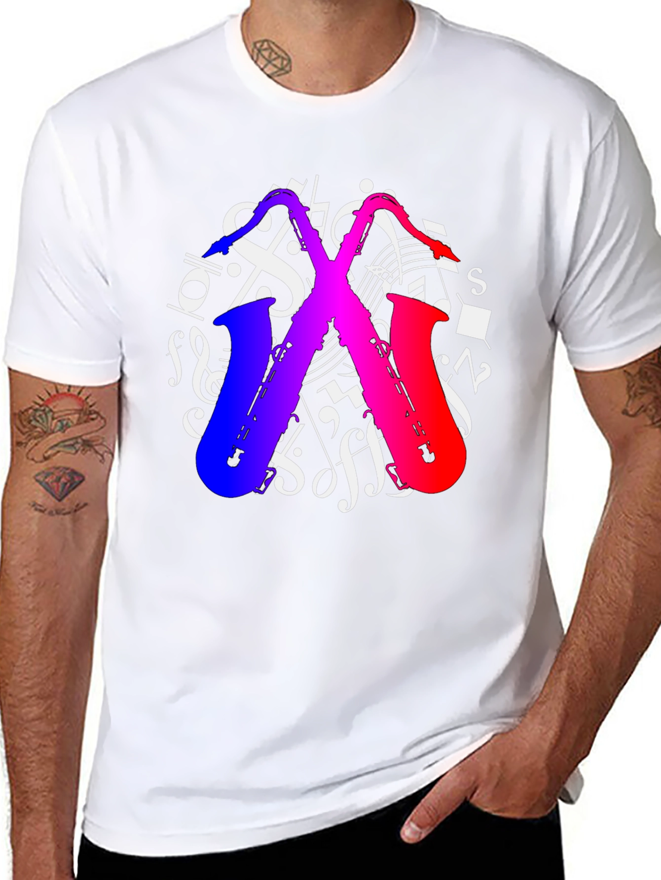 Saxophone Music Notes Graphic T-Shirt - Black