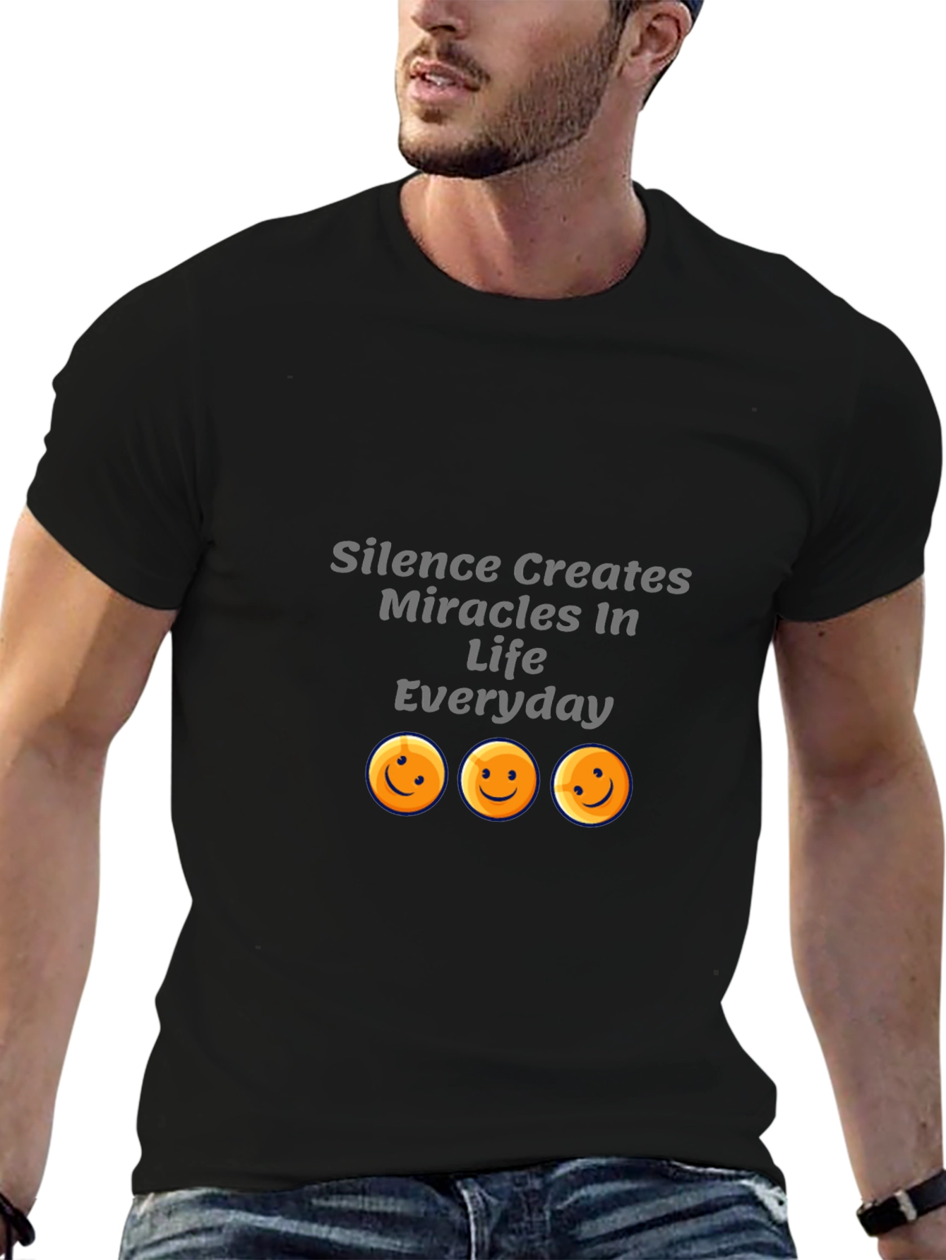 Silence Creates Miracles Black Graphic T-Shirt