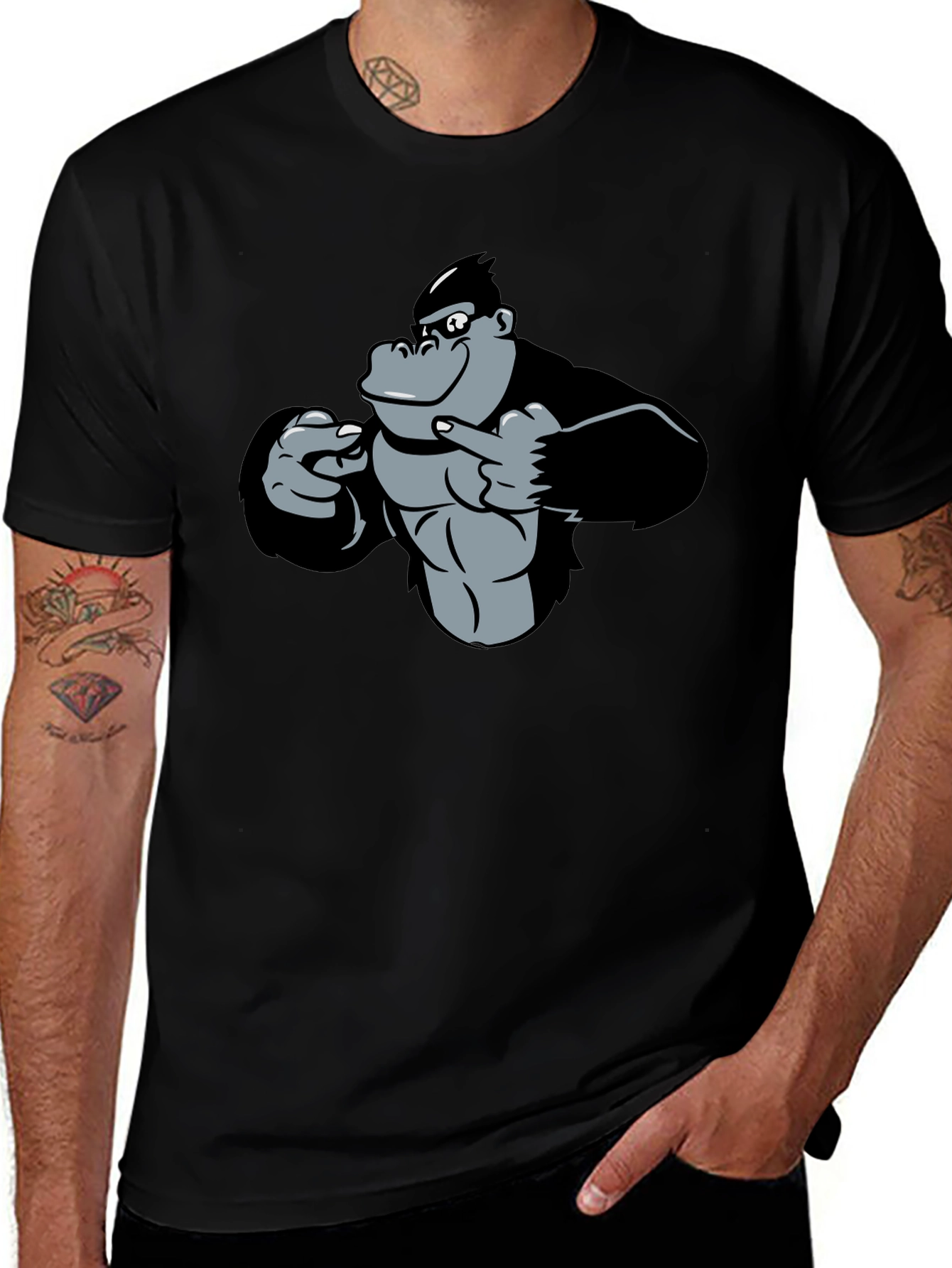 Funny Gorilla Pointing T-Shirt - Black