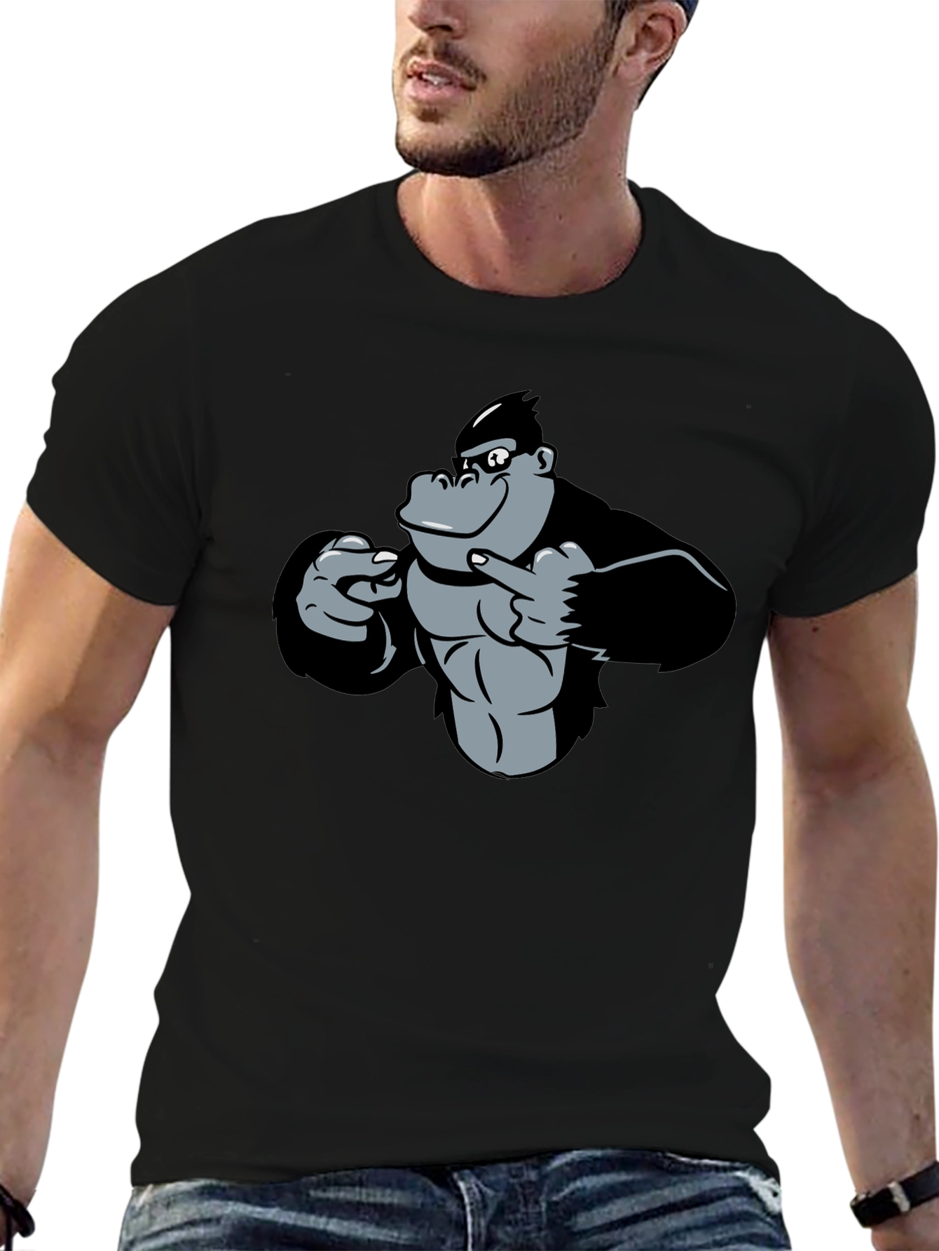 Funny Gorilla Pointing T-Shirt - Black