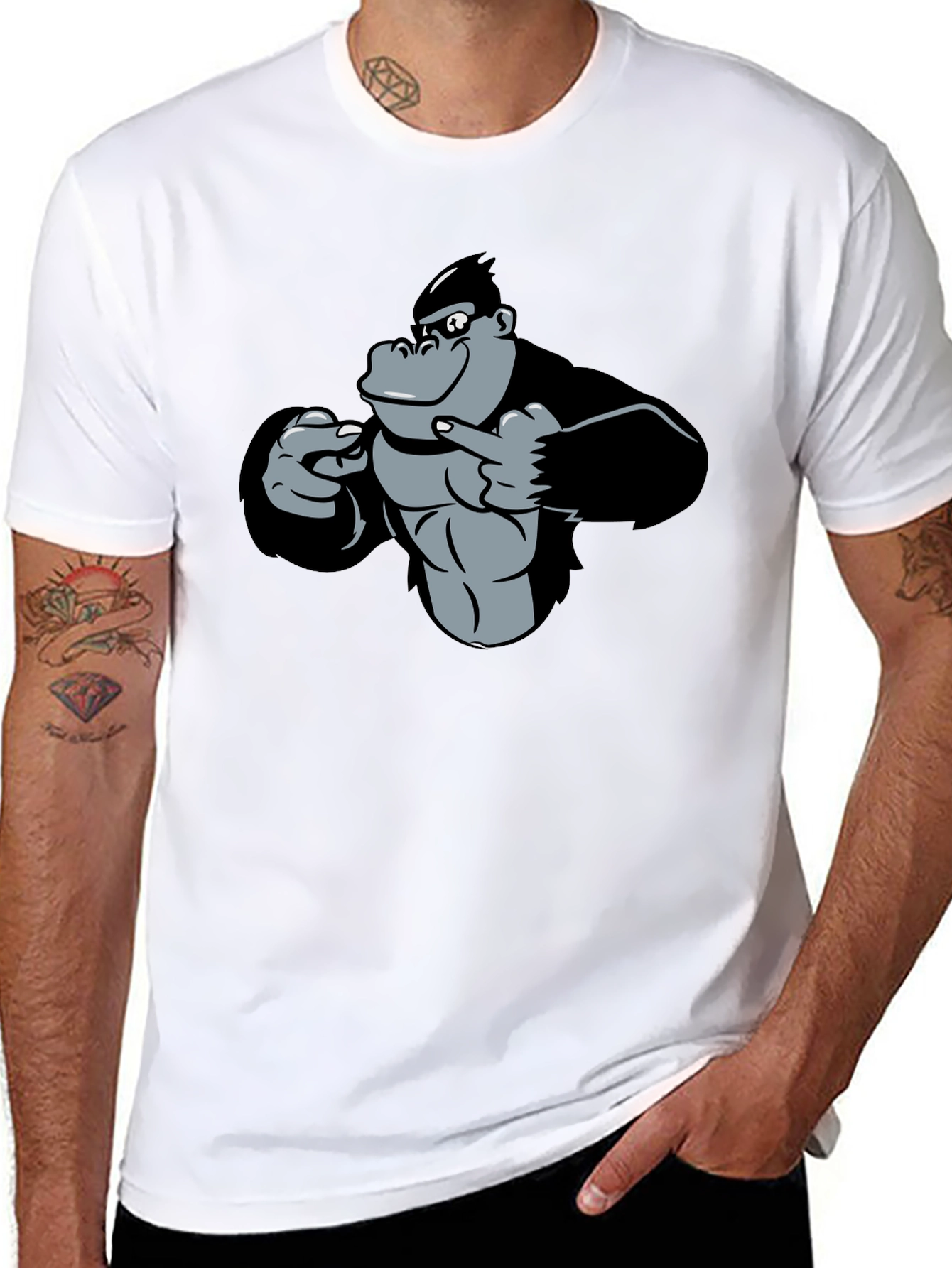 Funny Gorilla Pointing T-Shirt - Black