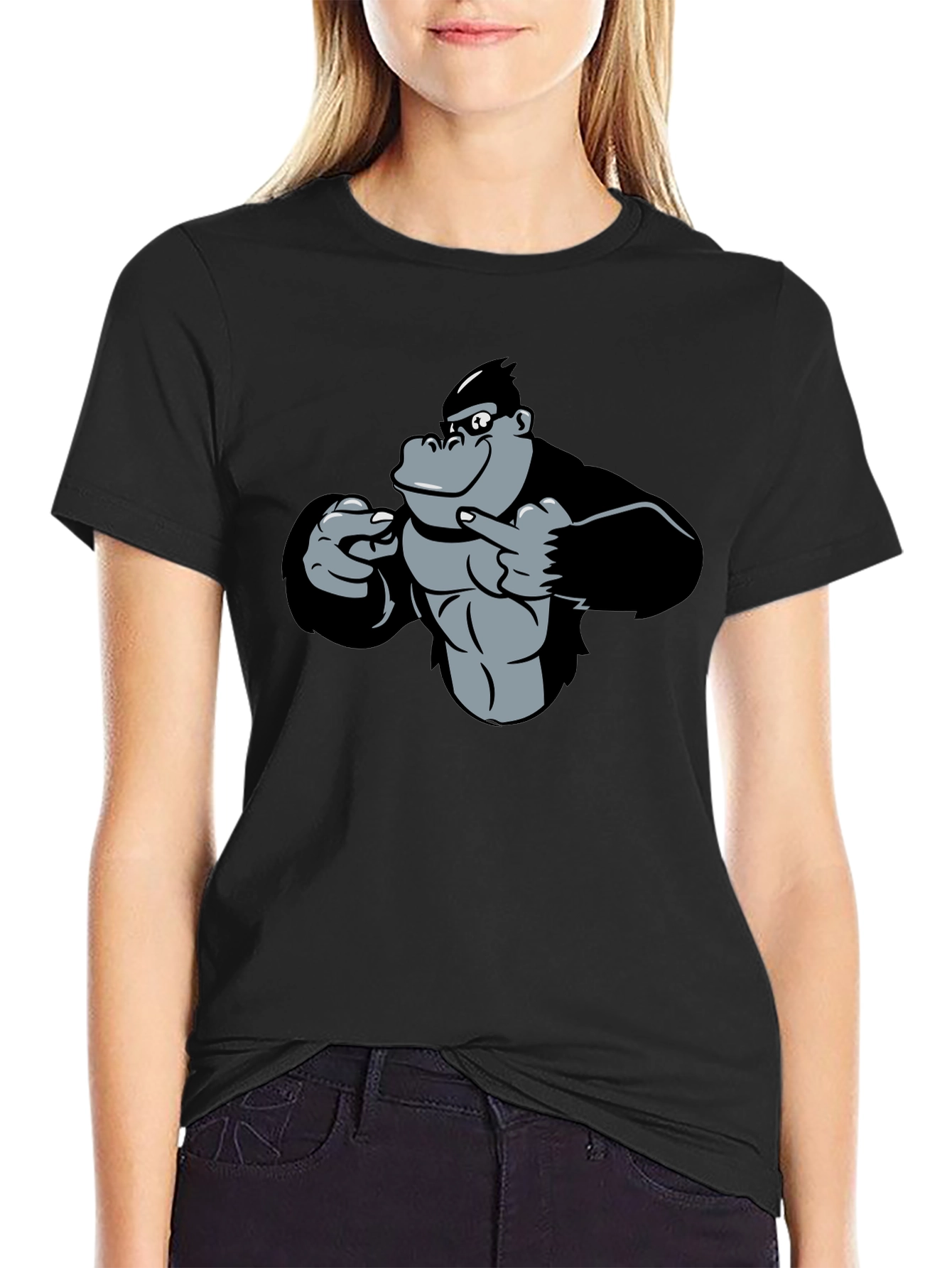 Funny Gorilla Pointing T-Shirt - Black