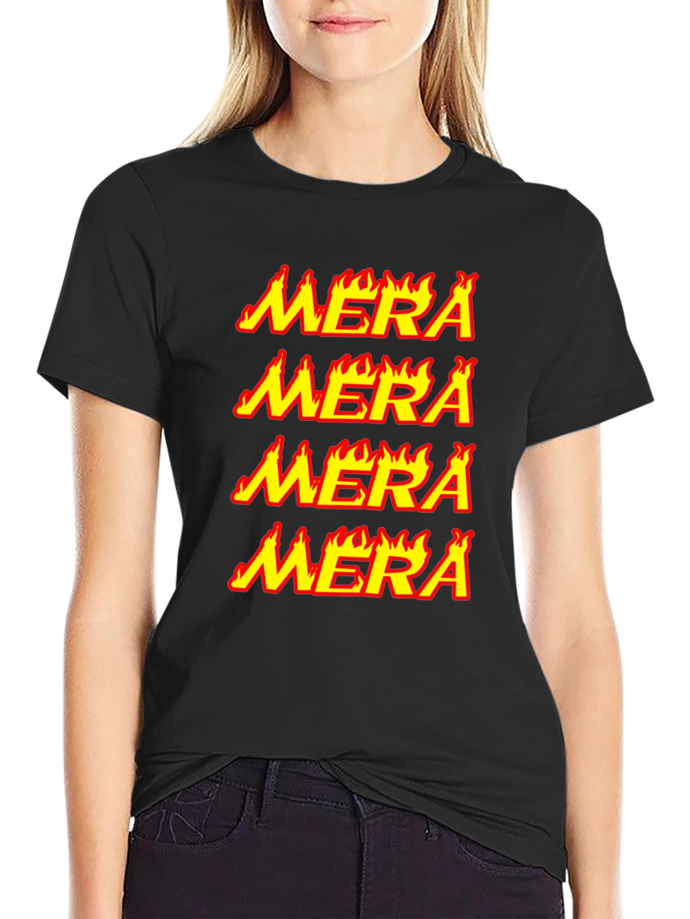 Mera Flame Graphic Tee - Black Cotton T-Shirt