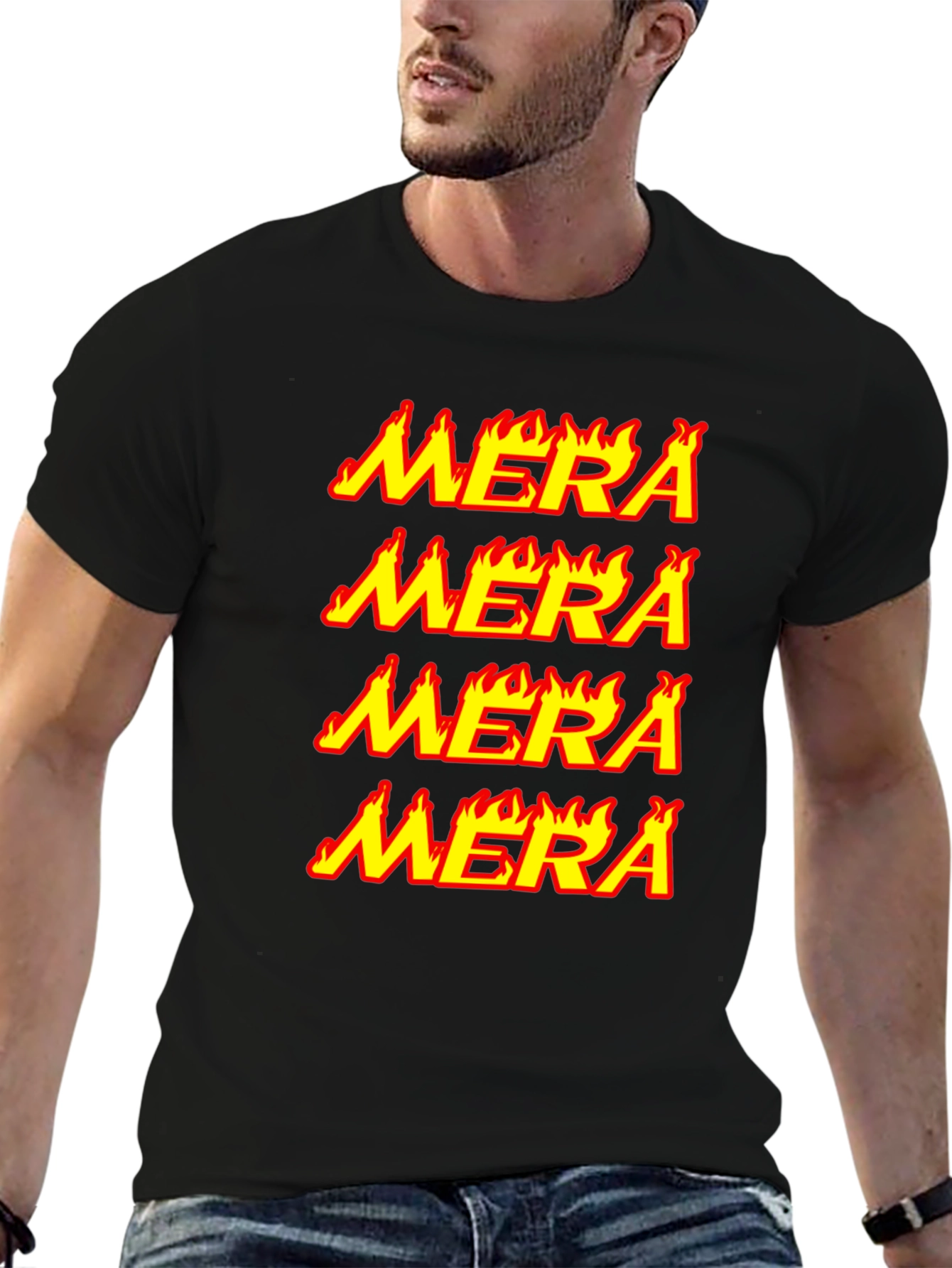 Mera Flame Graphic Tee - Black Cotton T-Shirt