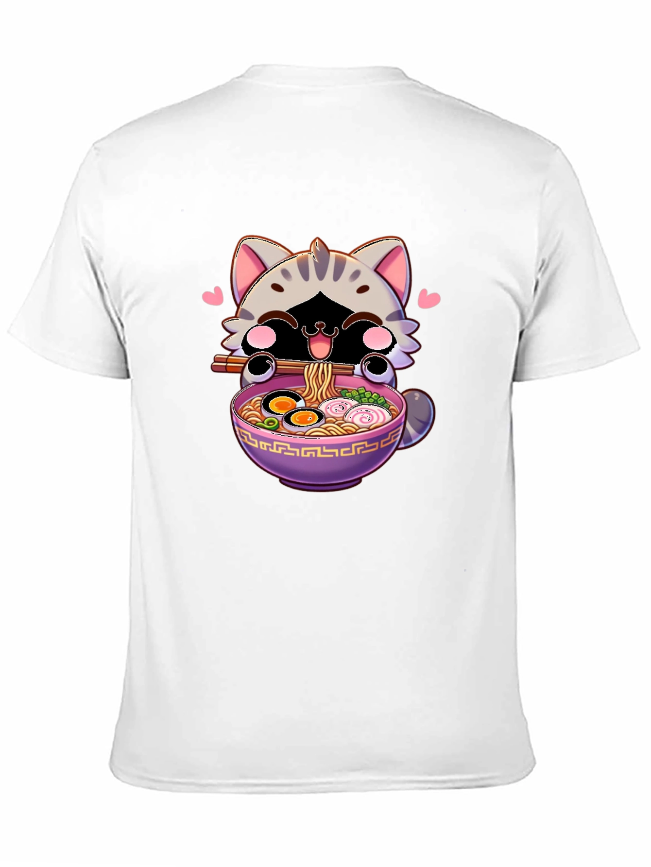 Cute Anime Cat Ramen Bowl Graphic T-Shirt