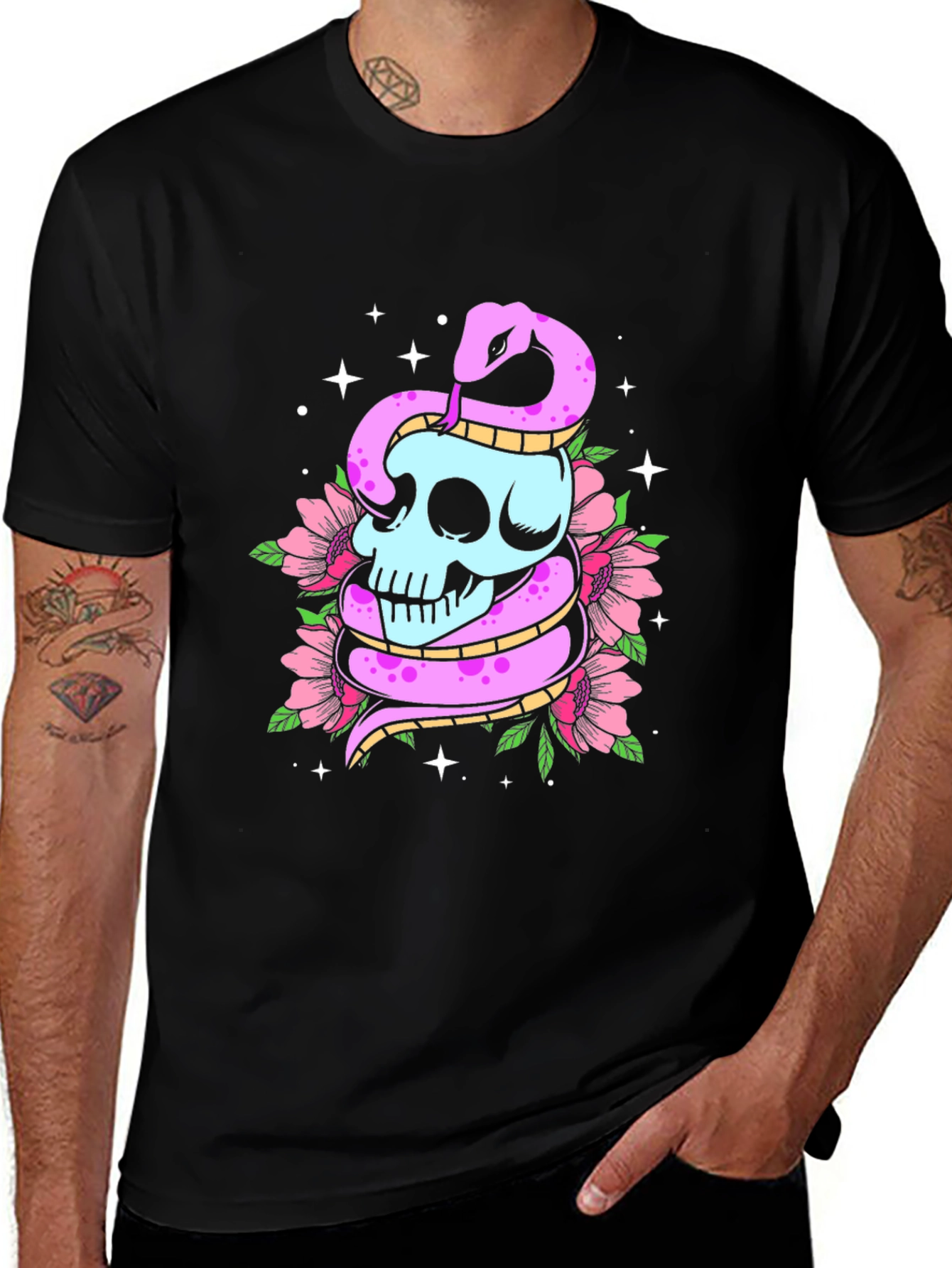 Skull & Snake Graphic Tee - Mens Black T-Shirt