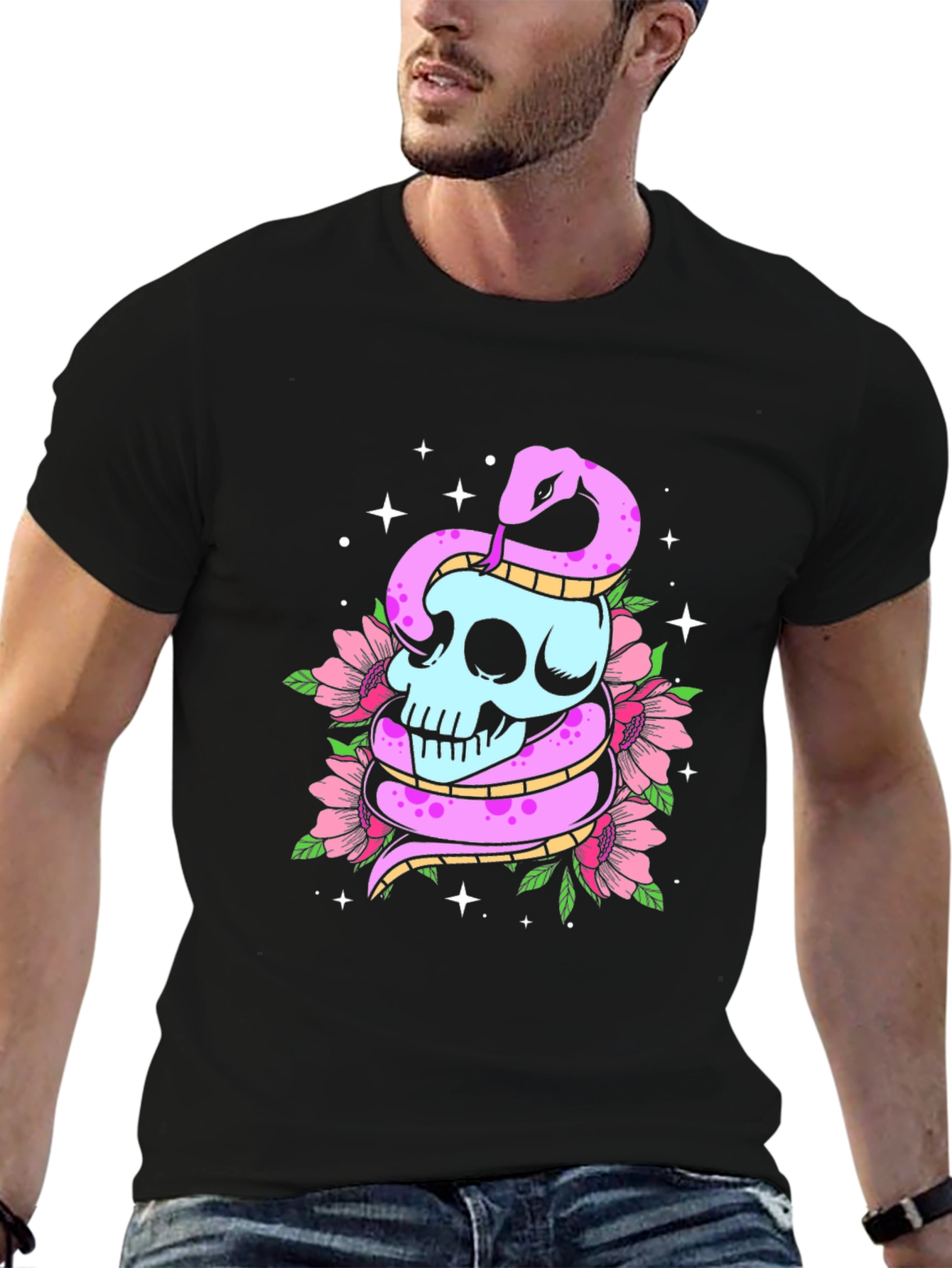 Skull & Snake Graphic Tee - Mens Black T-Shirt