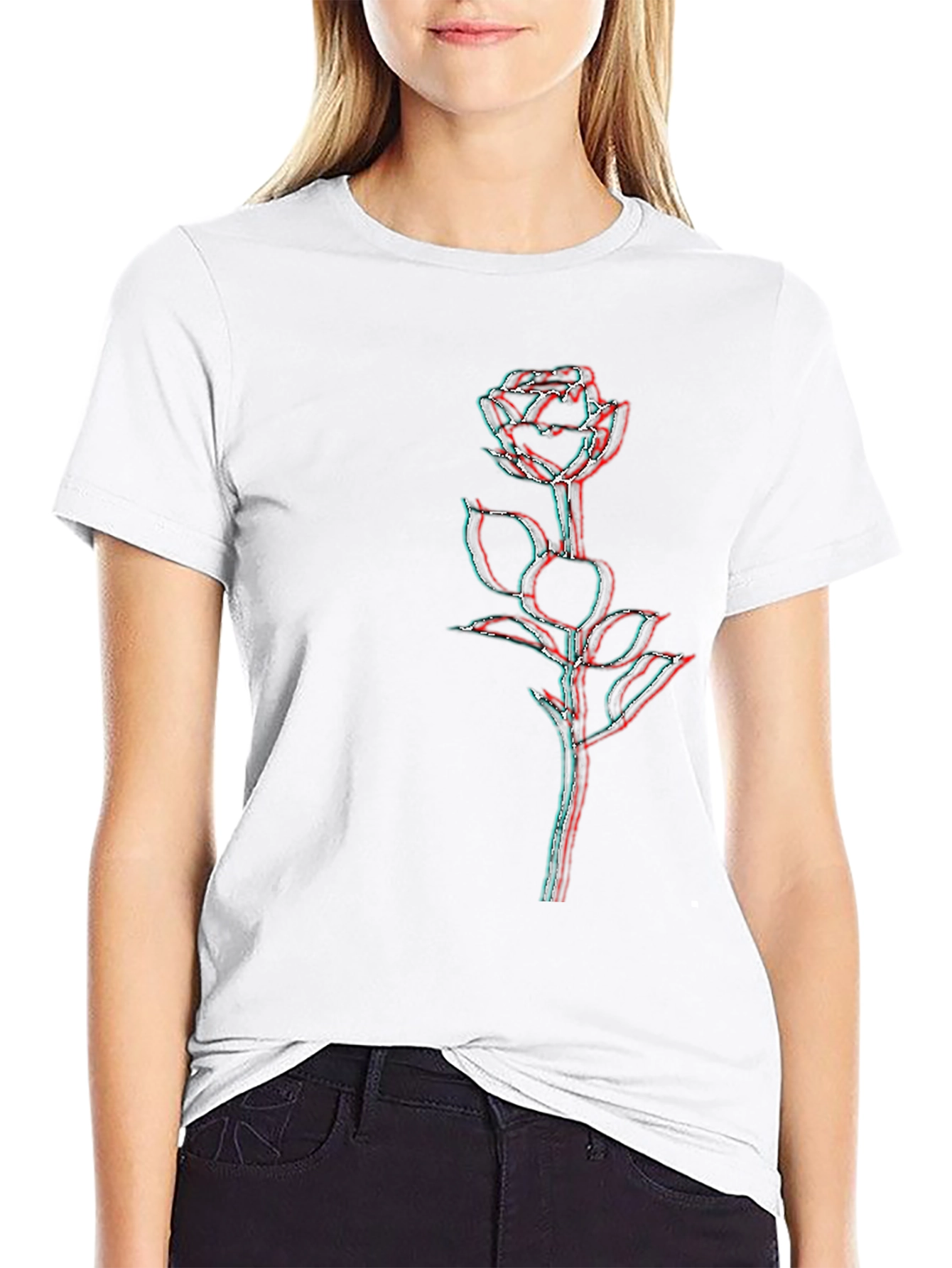 Mens Black Glitch Rose Graphic Tee