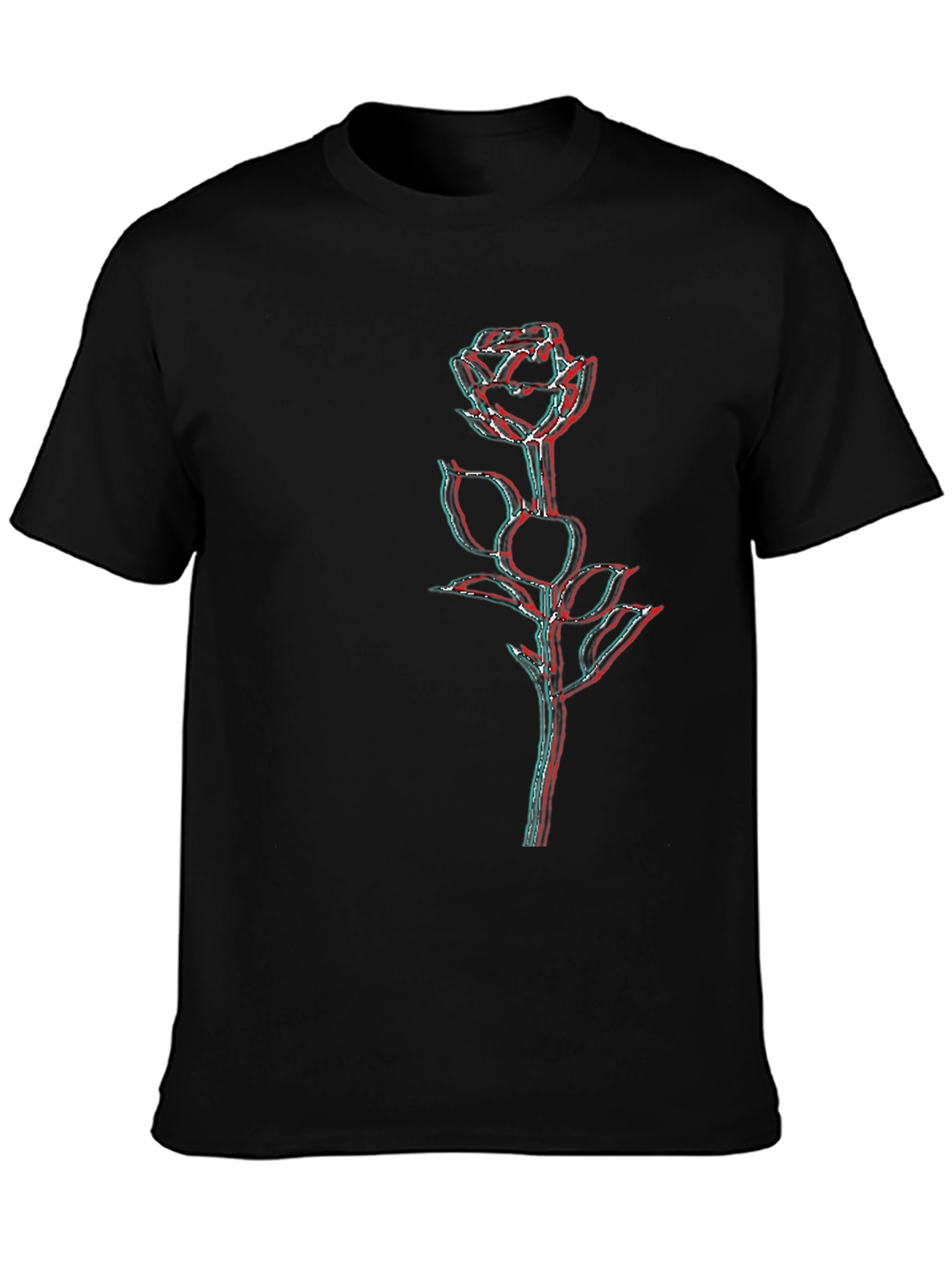 Mens Black Glitch Rose Graphic Tee
