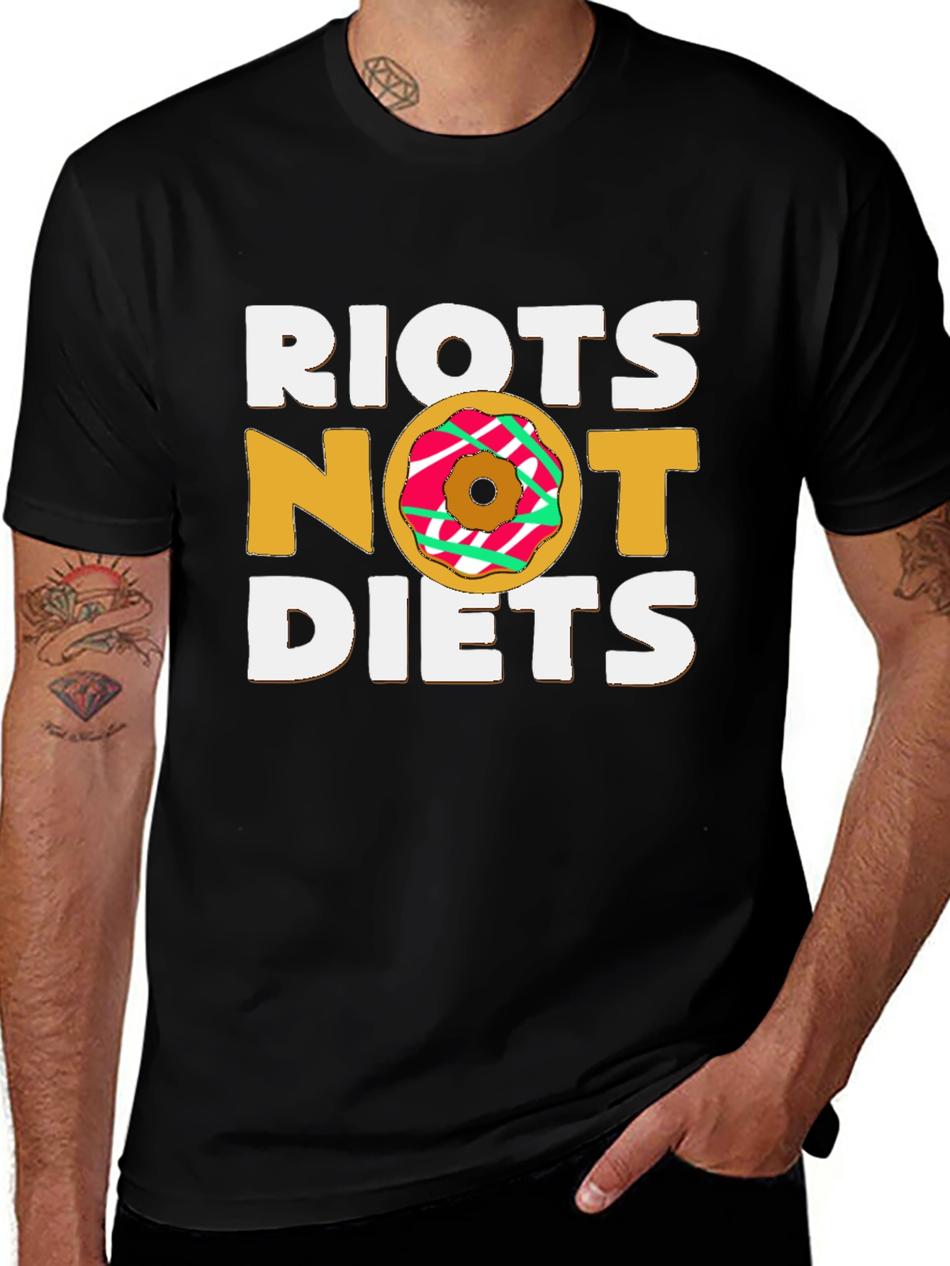 Riots Not Diets Donut Graphic Tee - Black