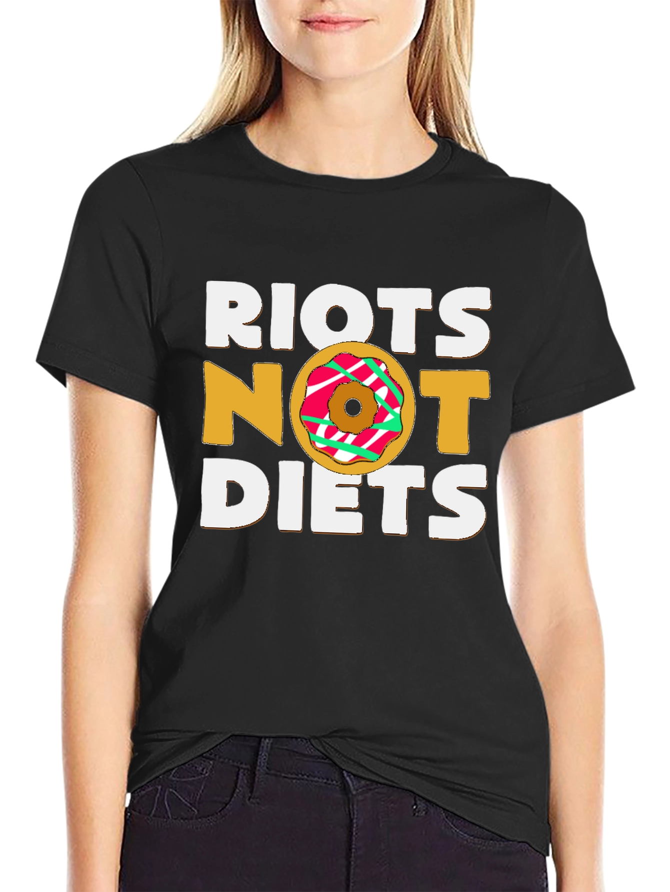 Riots Not Diets Donut Graphic Tee - Black